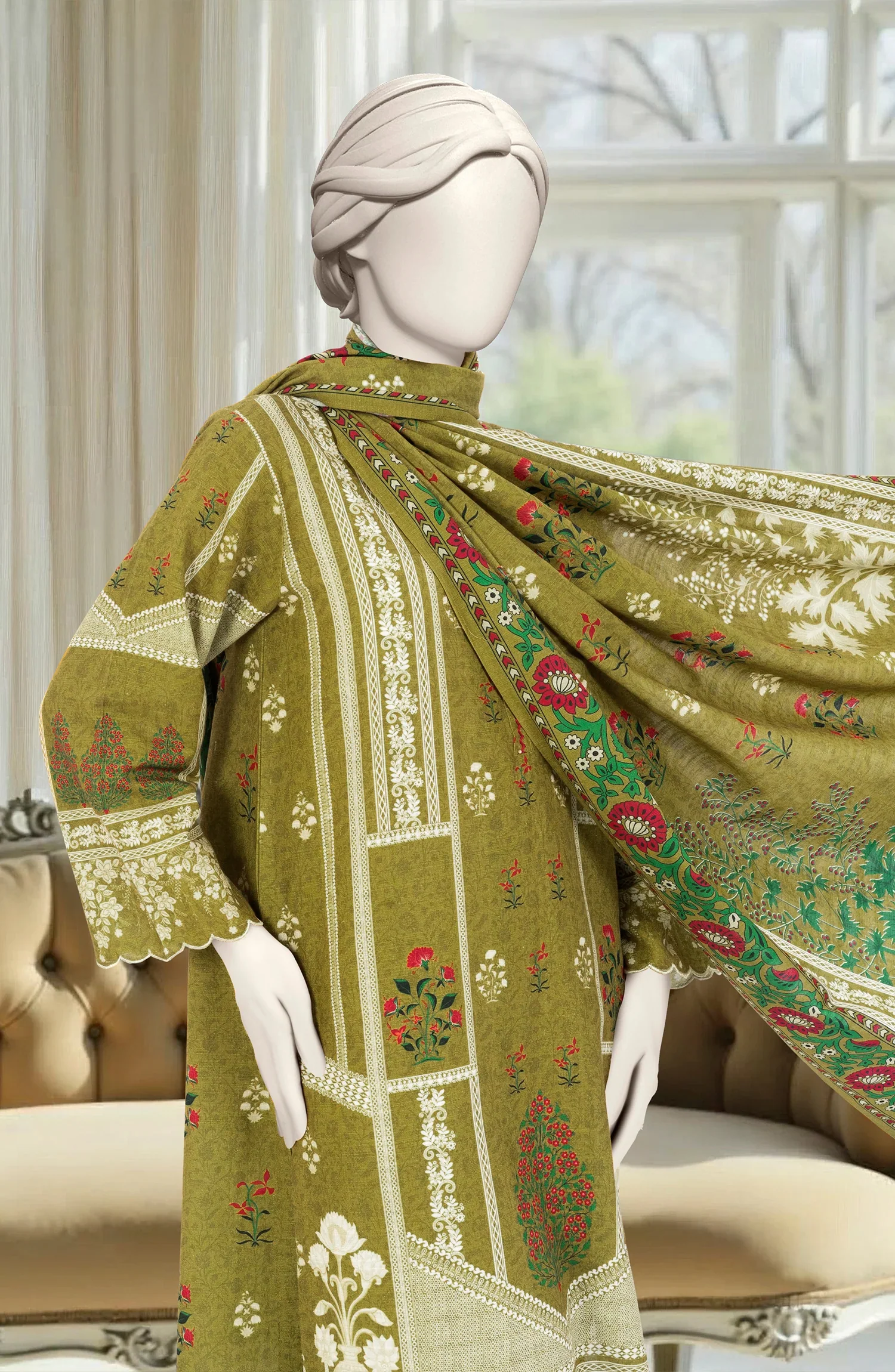 PRINTED KHADDAR 3PCS UNSTITCHED - Image 2