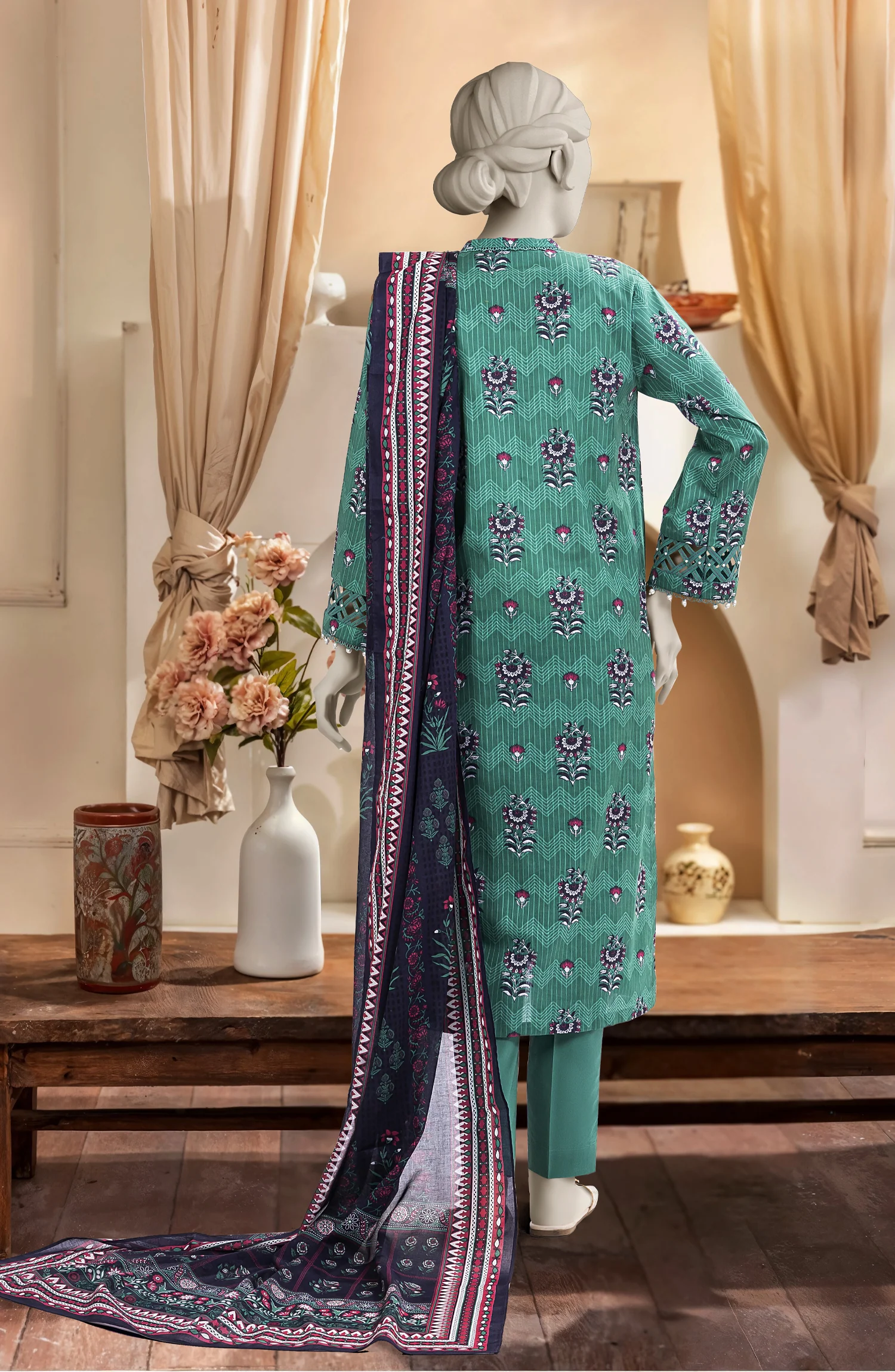 PRINTED TEXTURED CAMBRIC 3PCS UNSTITCHED - Image 3