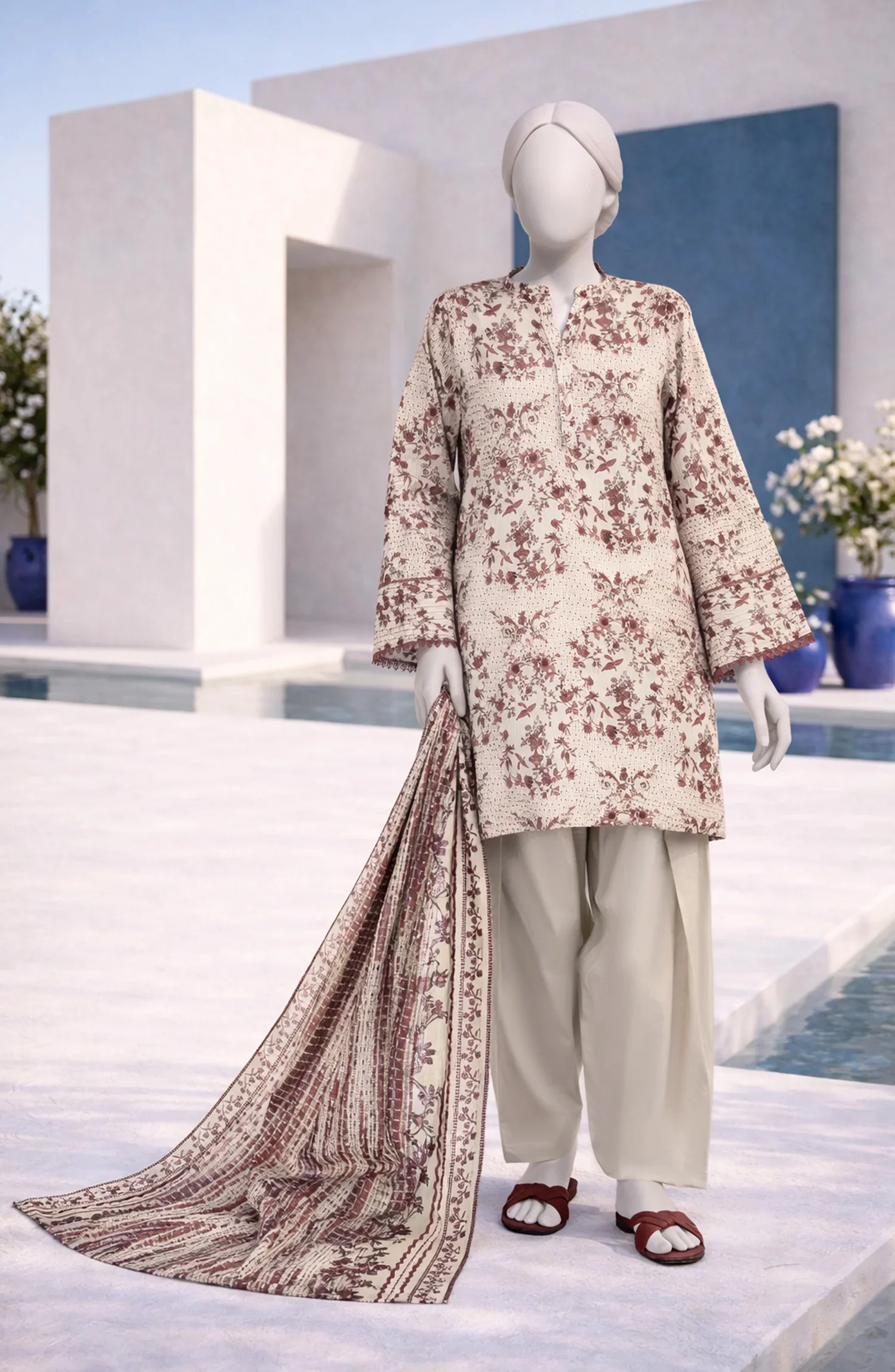 PRINTED TEXTURED LAWN 3PCS UNSTITCHED