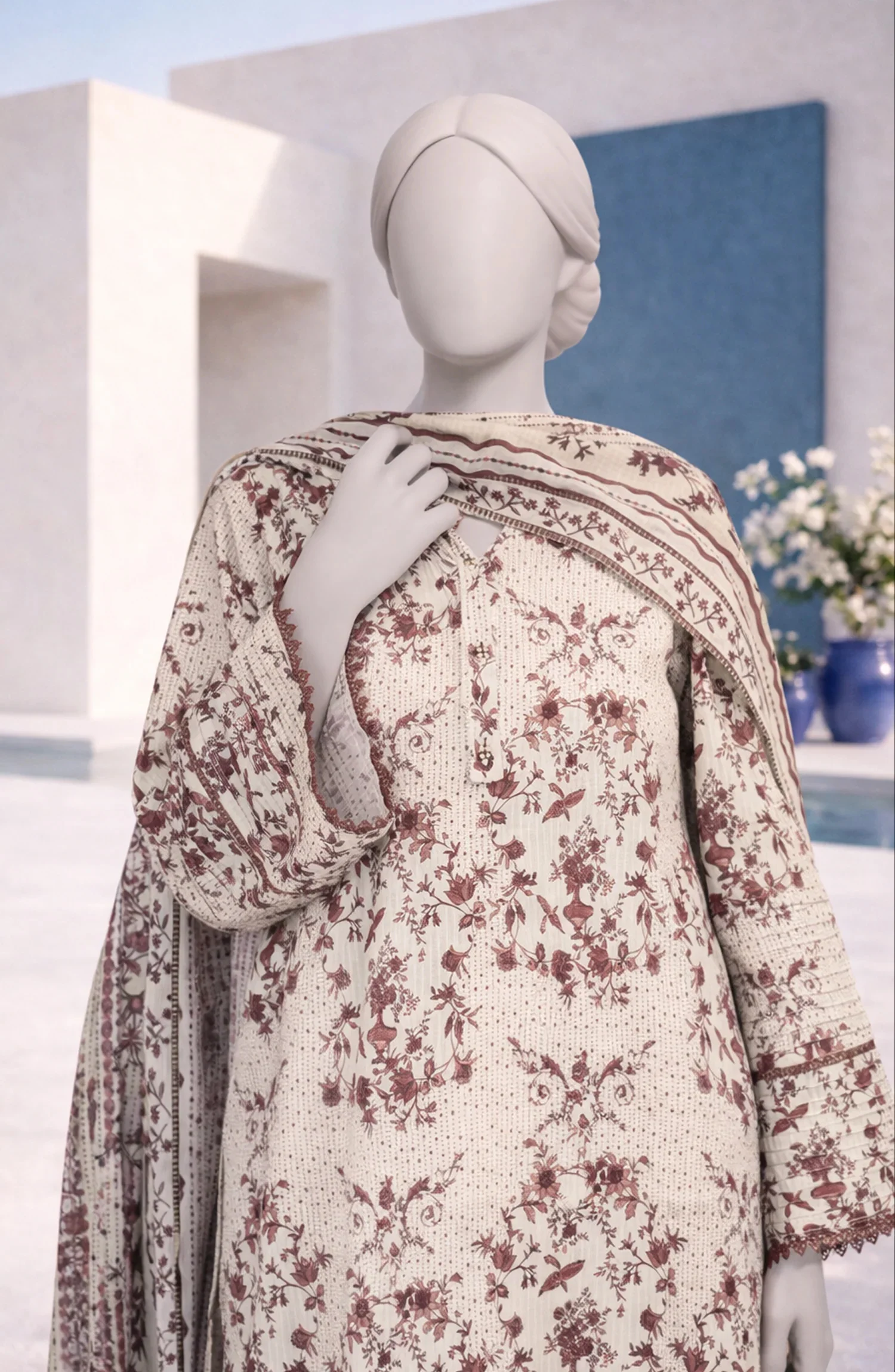 PRINTED TEXTURED LAWN 3PCS UNSTITCHED - Image 2