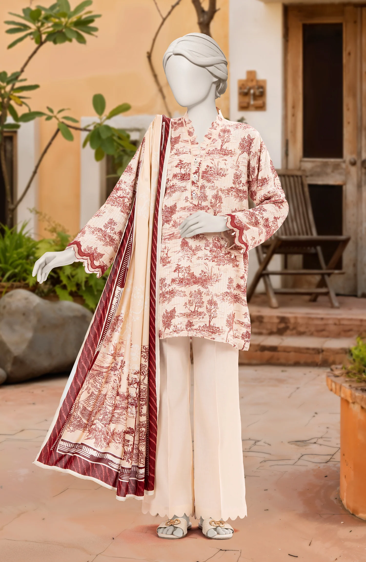 PRINTED TEXTURED VISCOSE 3PCS UNSTITCHED