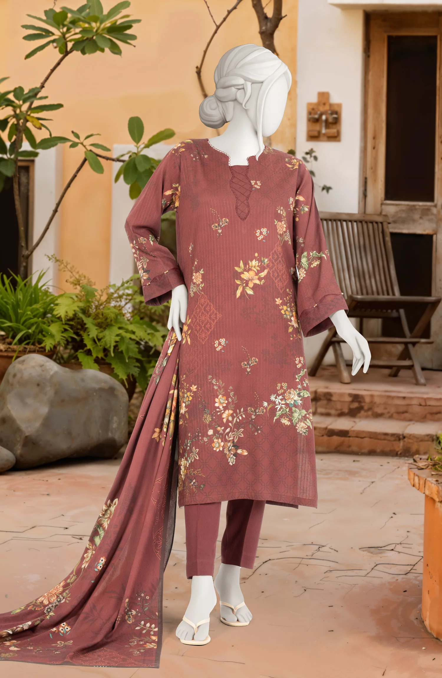 PRINTED TEXTURED VISCOSE 3PCS UNSTITCHED - Image 5