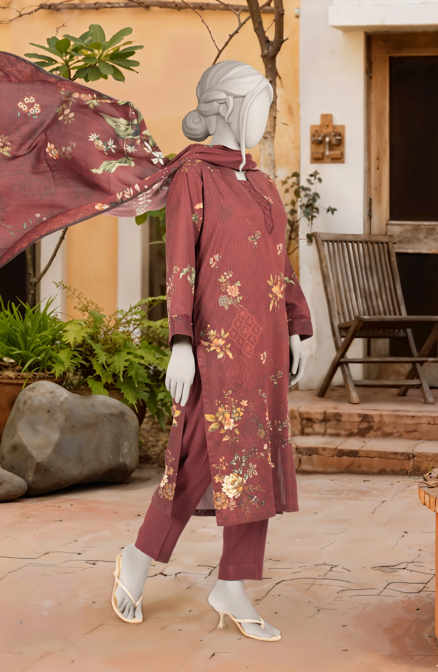 PRINTED TEXTURED VISCOSE 3PCS UNSTITCHED - Image 7