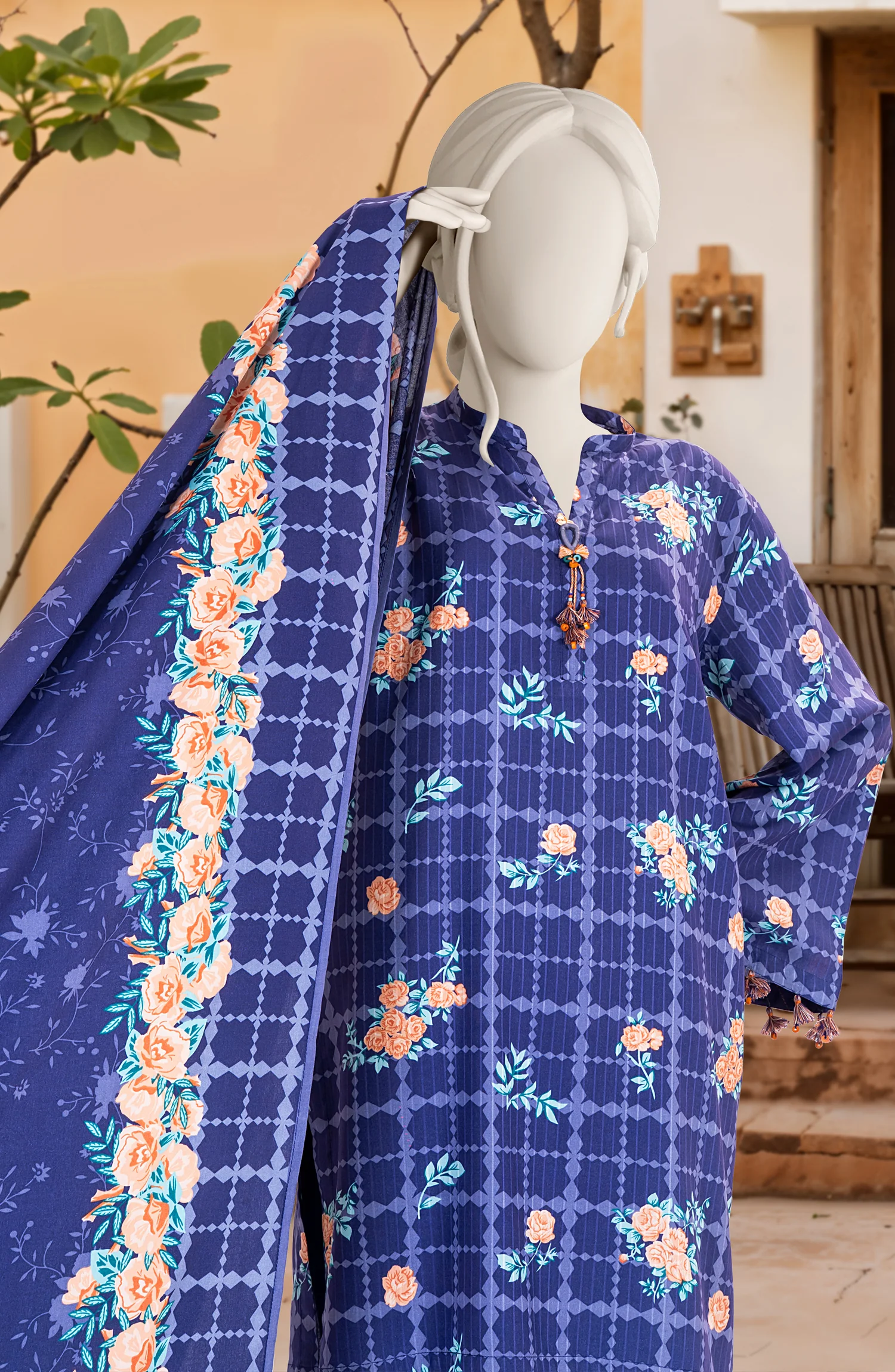 PRINTED TEXTURED VISCOSE 3PCS UNSTITCHED - Image 2