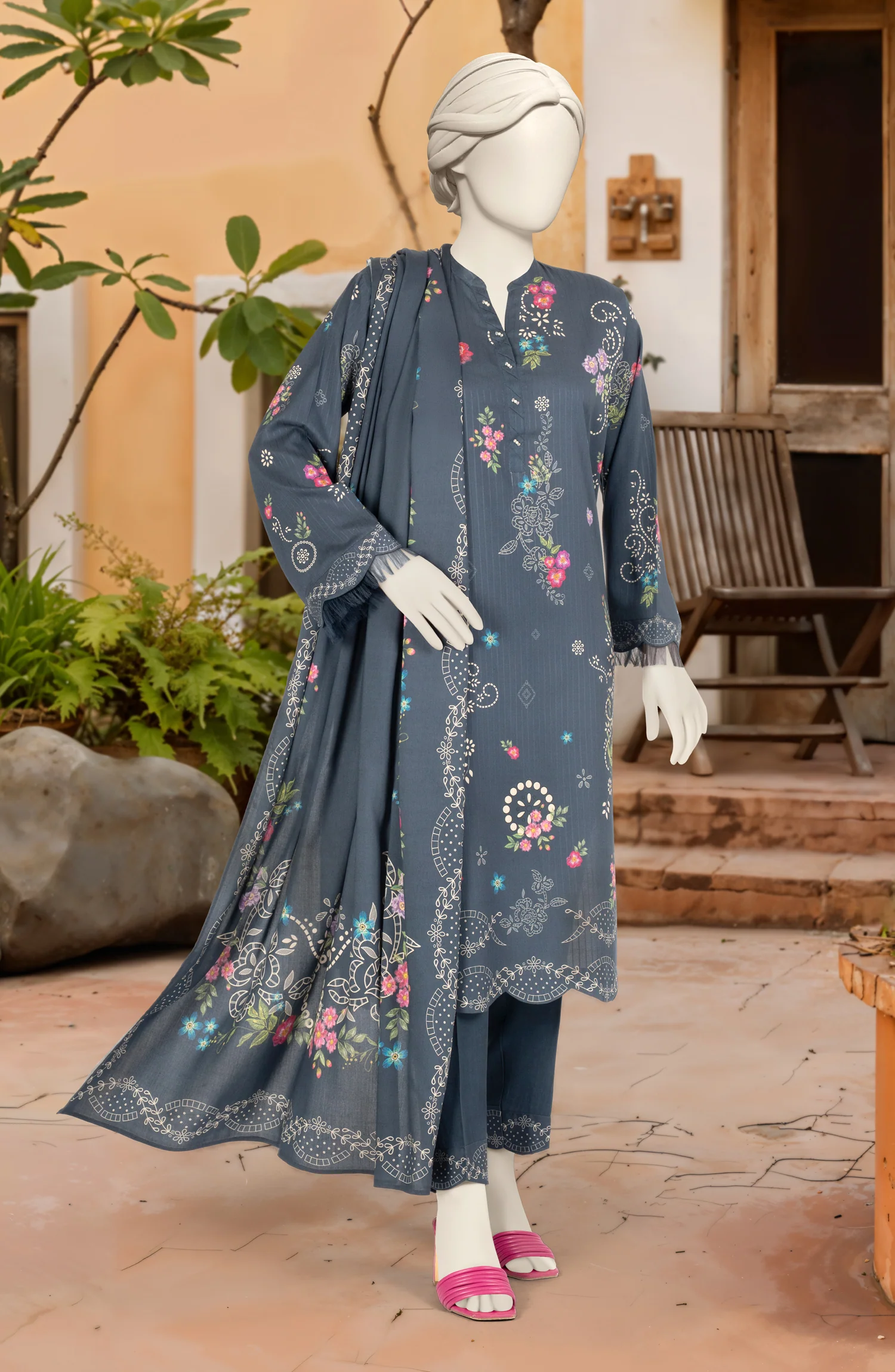 PRINTED TEXTURED VISCOSE 3PCS UNSTITCHED - Image 3