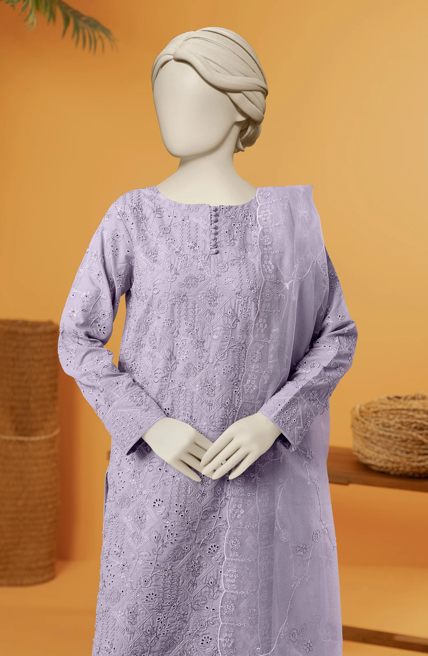 RAW SILK EMBROIDERED STITCHED 3 PIECE - Image 4