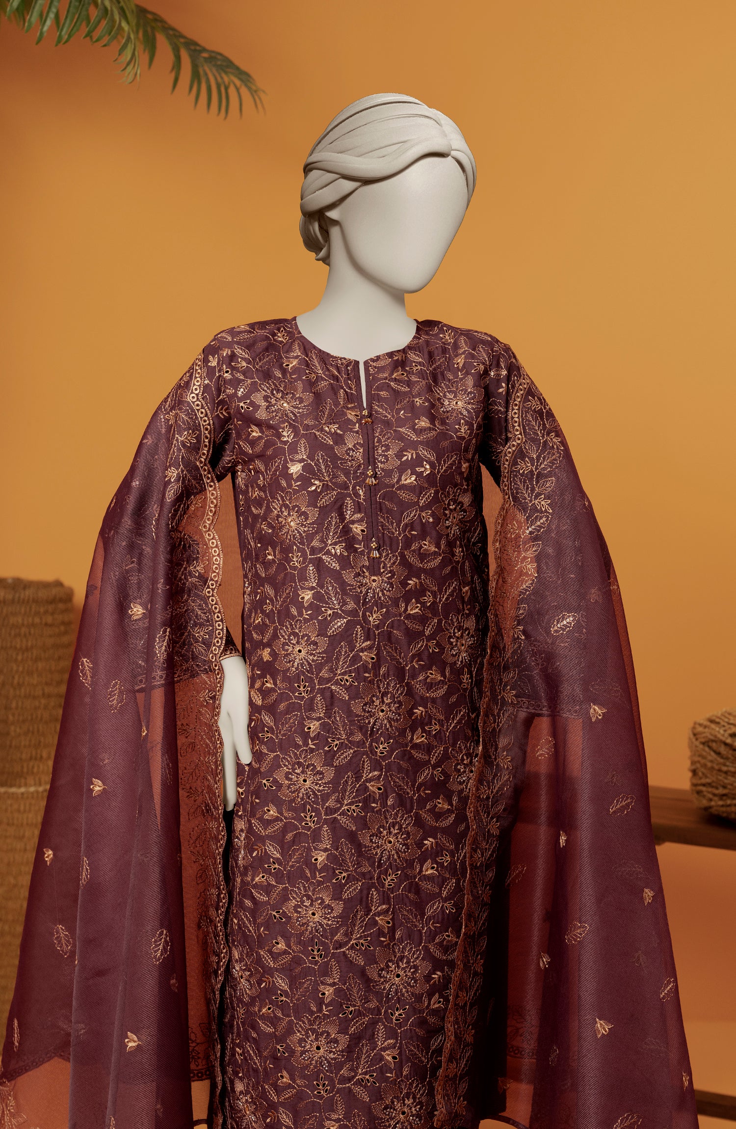 RAW SILK EMBROIDERED STITCHED 3 PIECE - Image 2