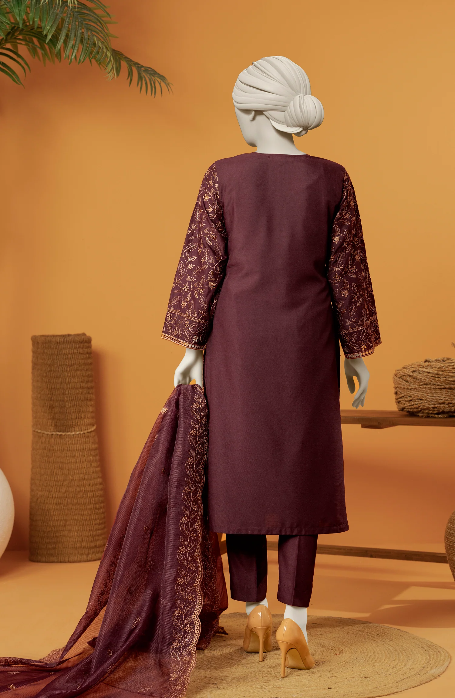 RAW SILK EMBROIDERED STITCHED 3 PIECE - Image 4