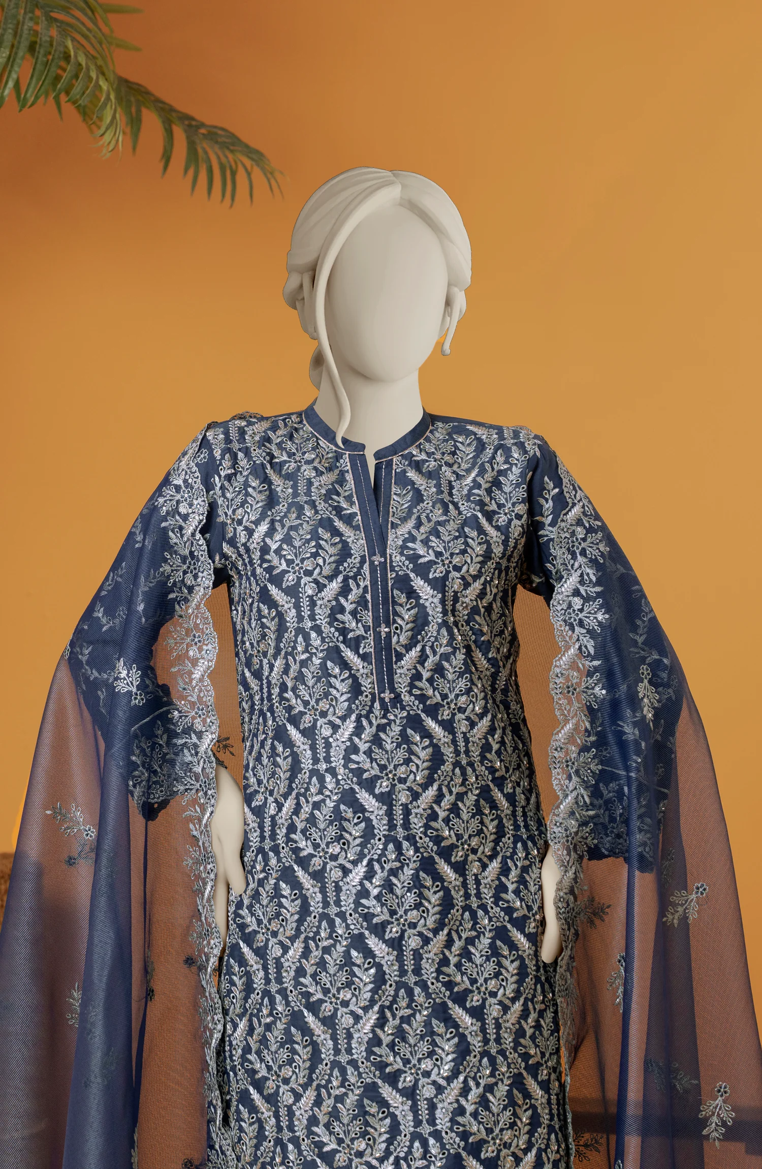 RAW SILK EMBROIDERED STITCHED 3 PIECE - Image 2