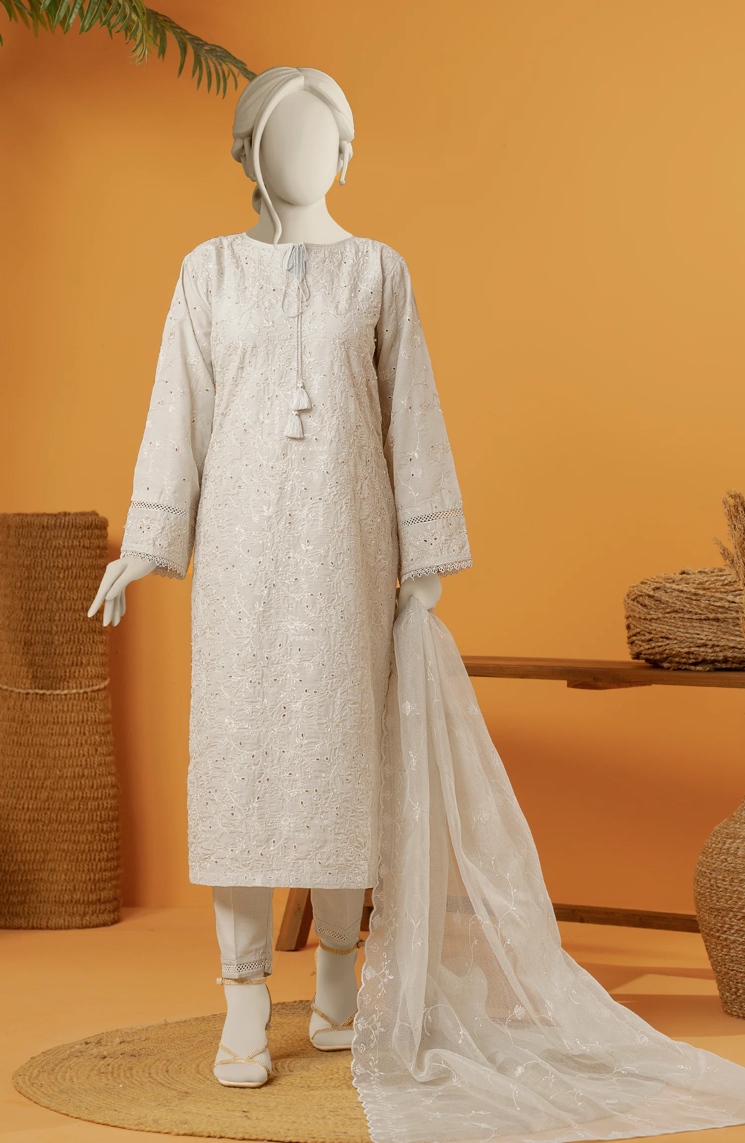 RAW SILK EMBROIDERED STITCHED 3 PIECE - Image 6
