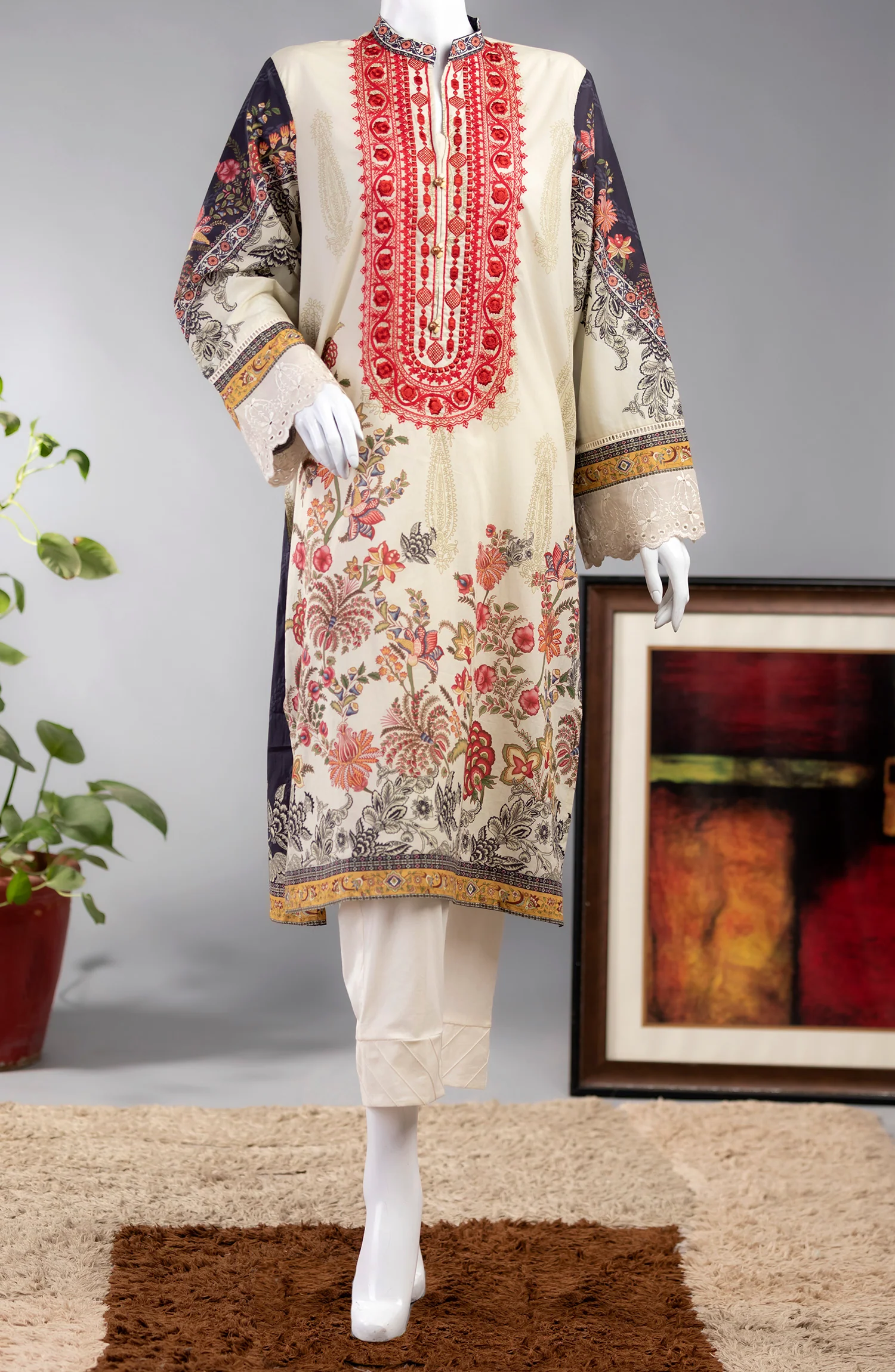 RICH ORNAMENT LAWN PRINTED 1PC STITCH KURTI