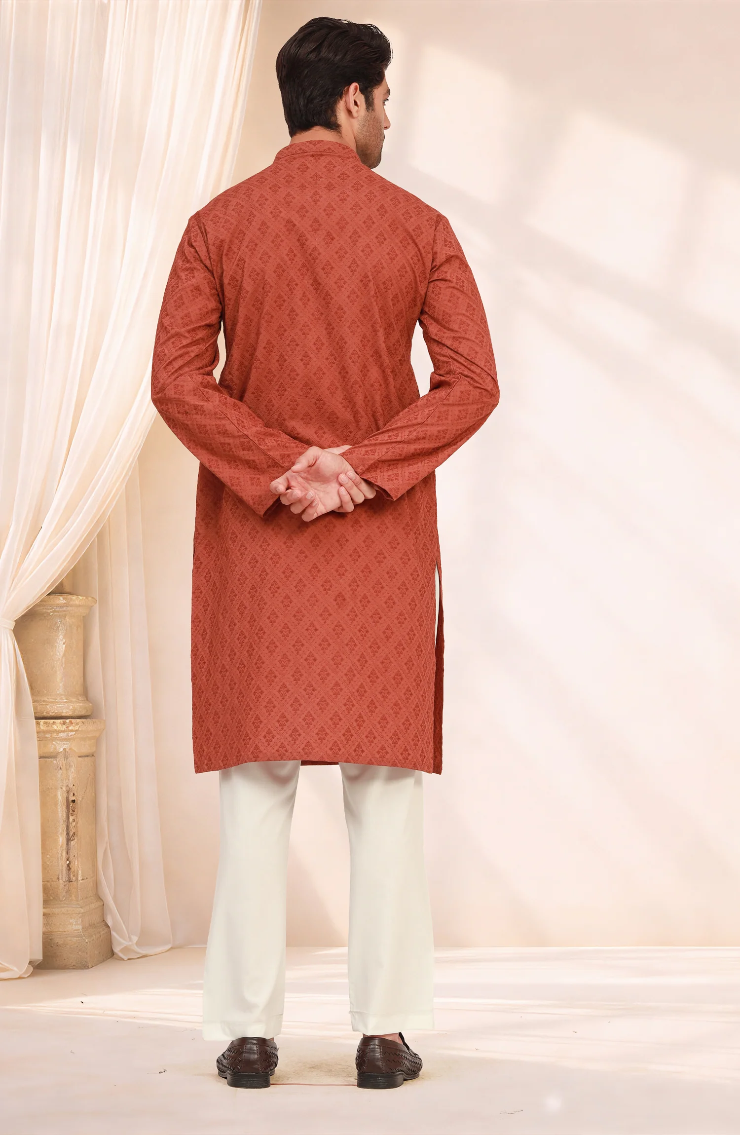 RUST 100% COTTON EMBROIDERED KURTA - Image 4