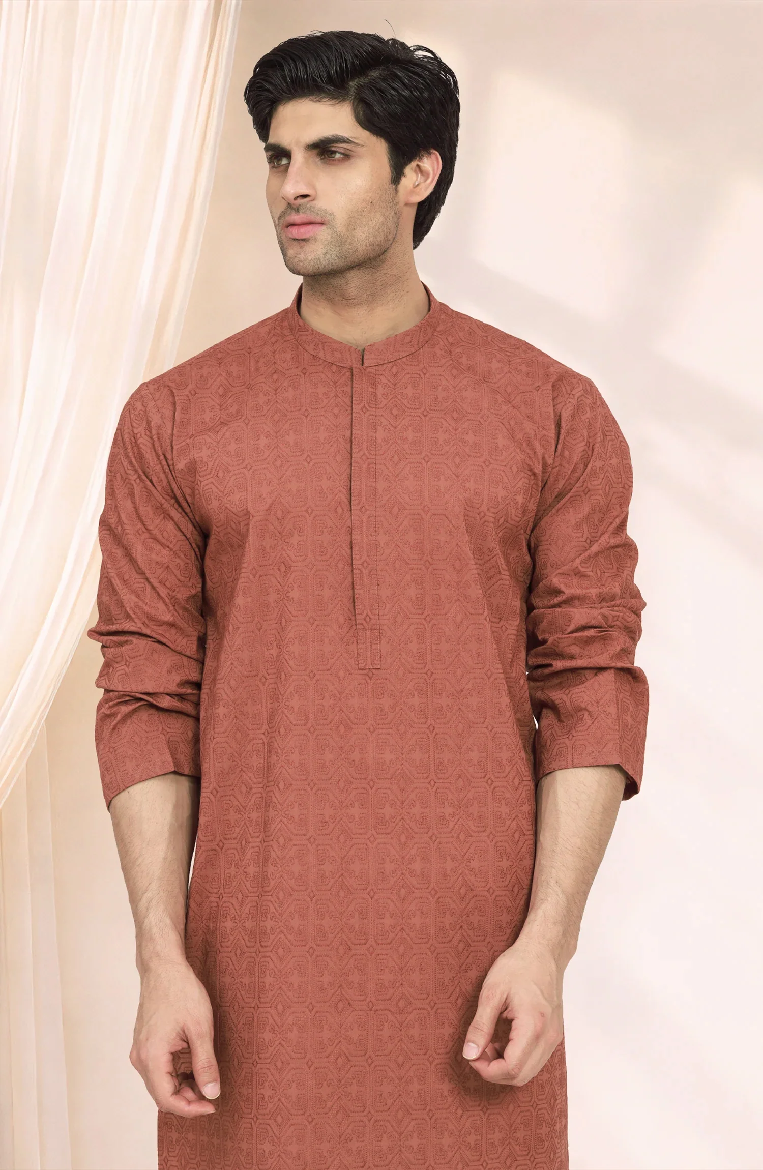 RUST 100% COTTON EMBROIDERED KURTA - Image 2