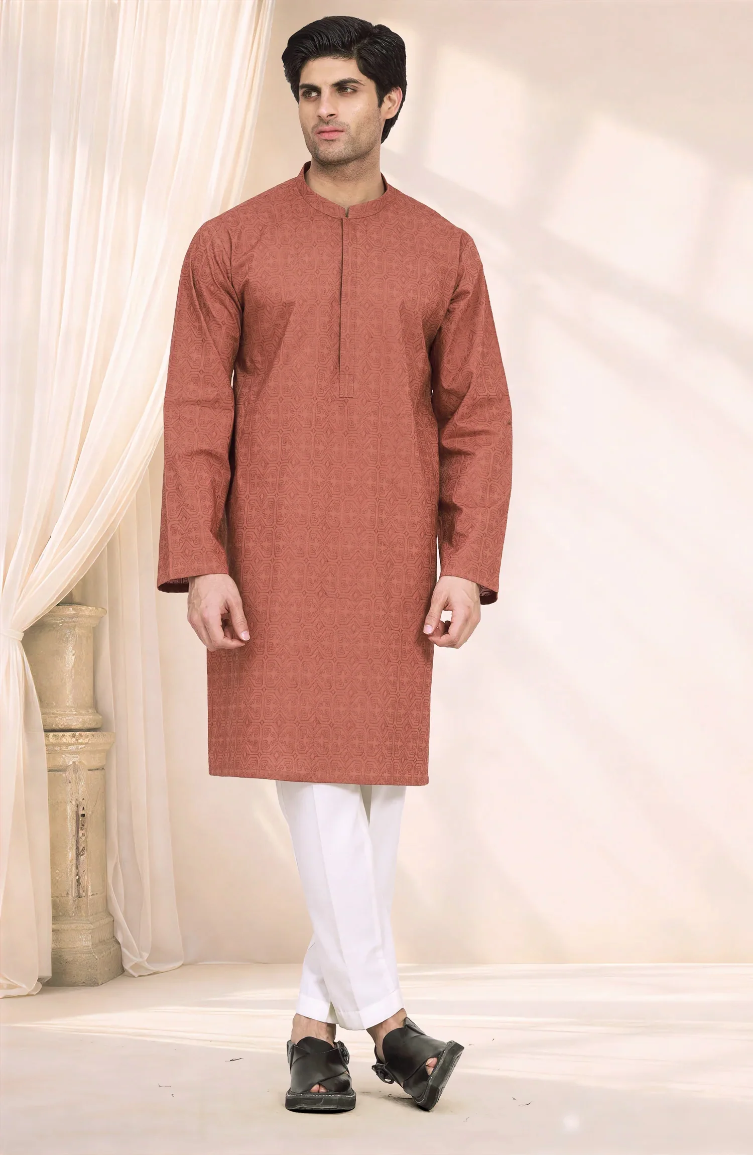RUST 100% COTTON EMBROIDERED KURTA - Image 6
