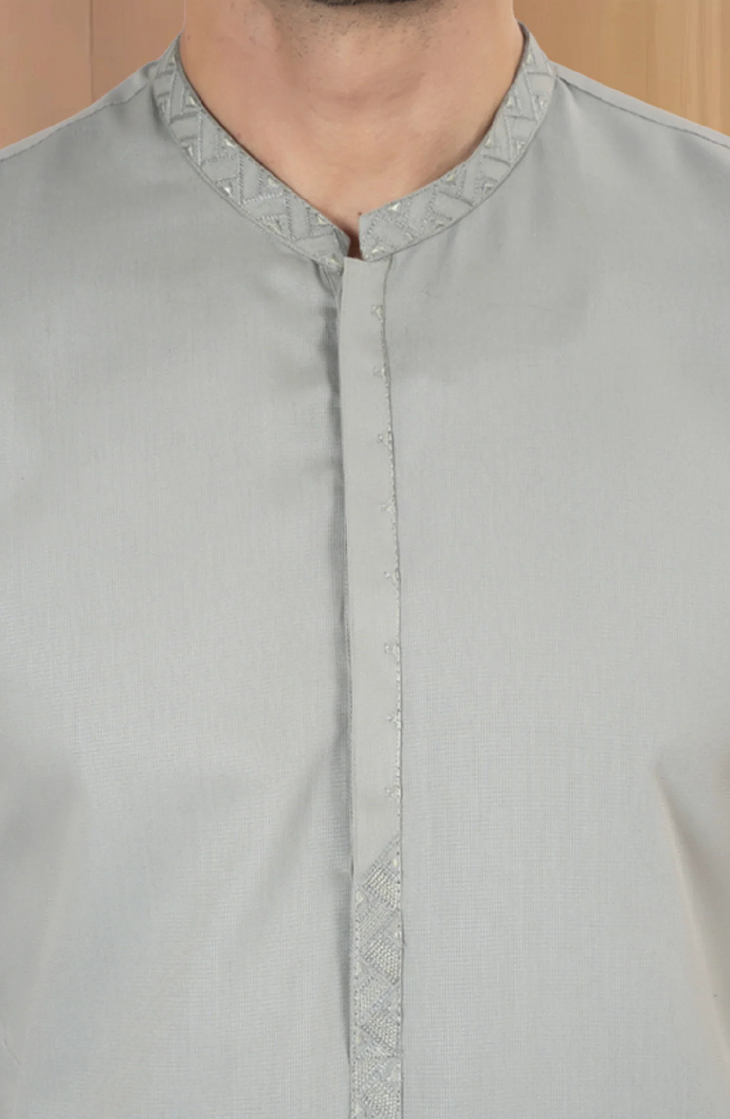SAGE GREEN BLENDED EMBROIDERED KAMEEZ SHALWAR - Image 2