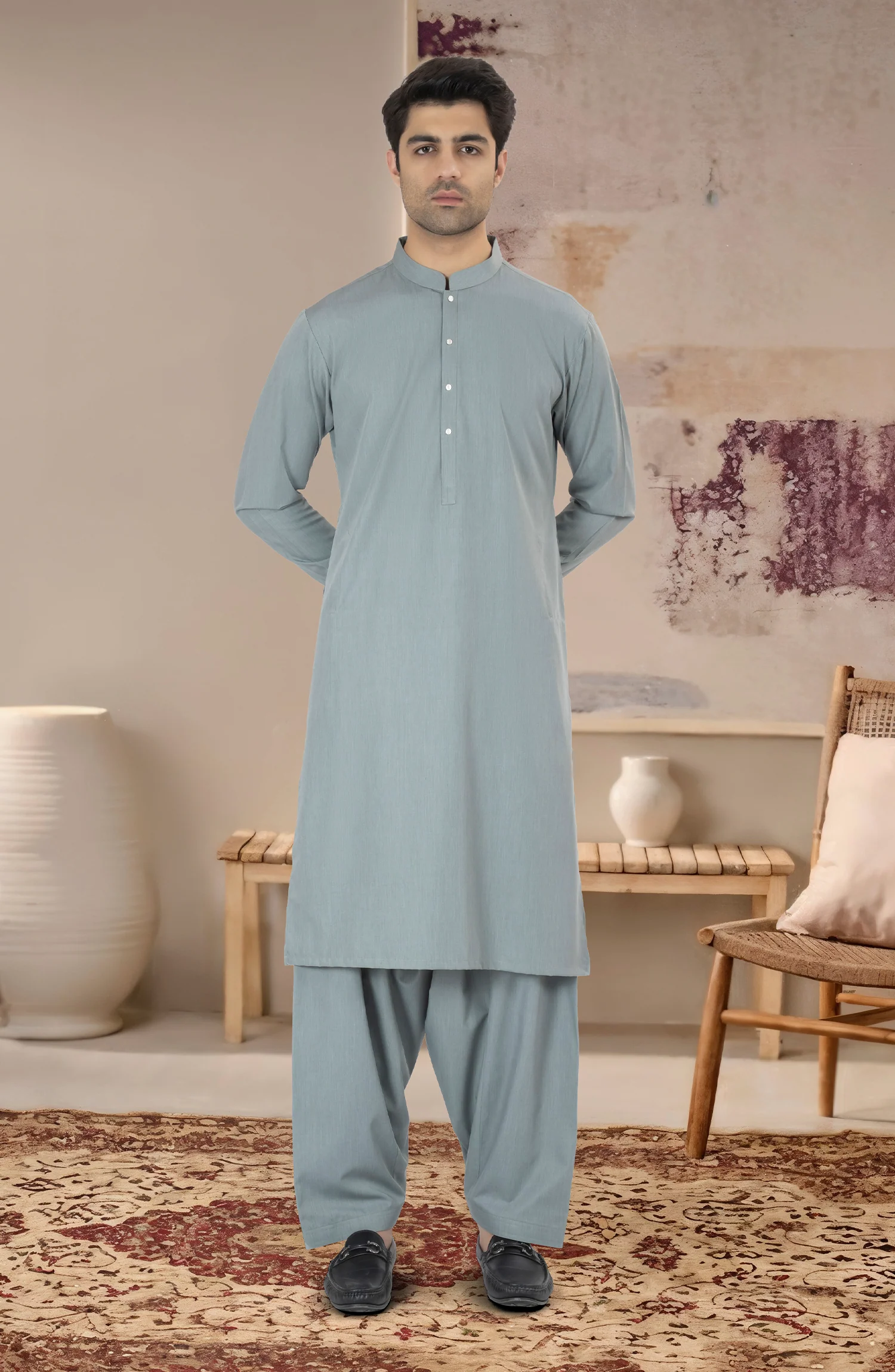 SAGE-GREEN BLENDED KAMEEZ SHALWAR