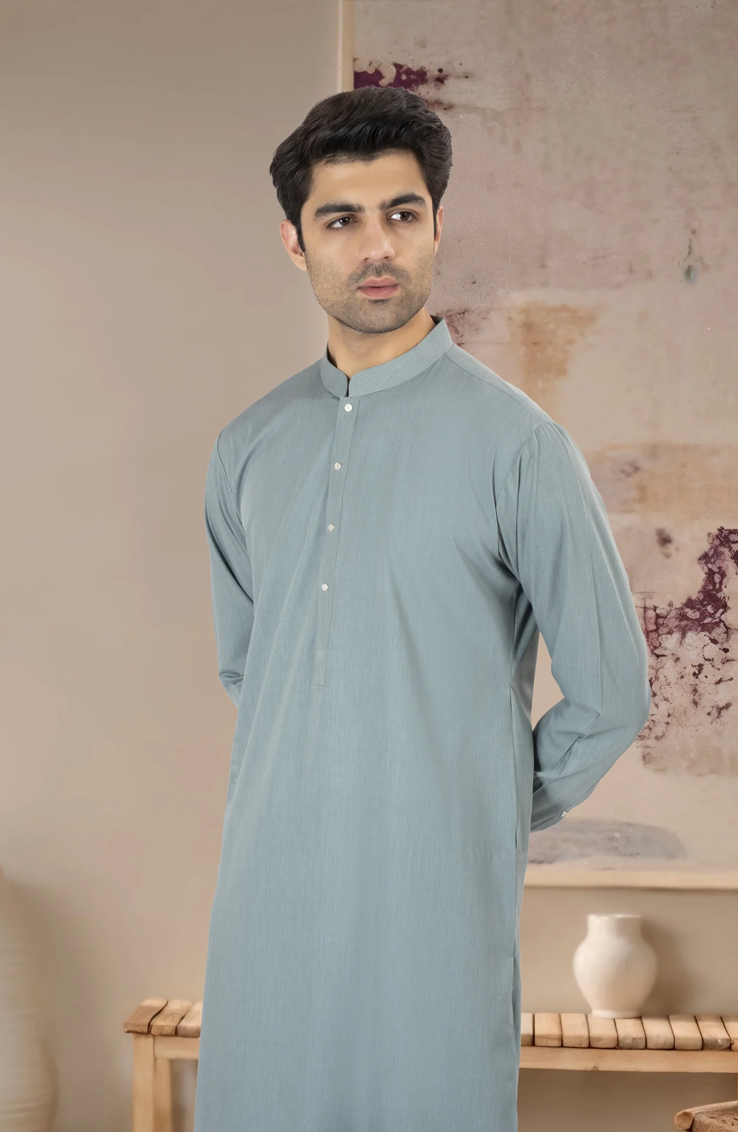 SAGE-GREEN BLENDED KAMEEZ SHALWAR - Image 3