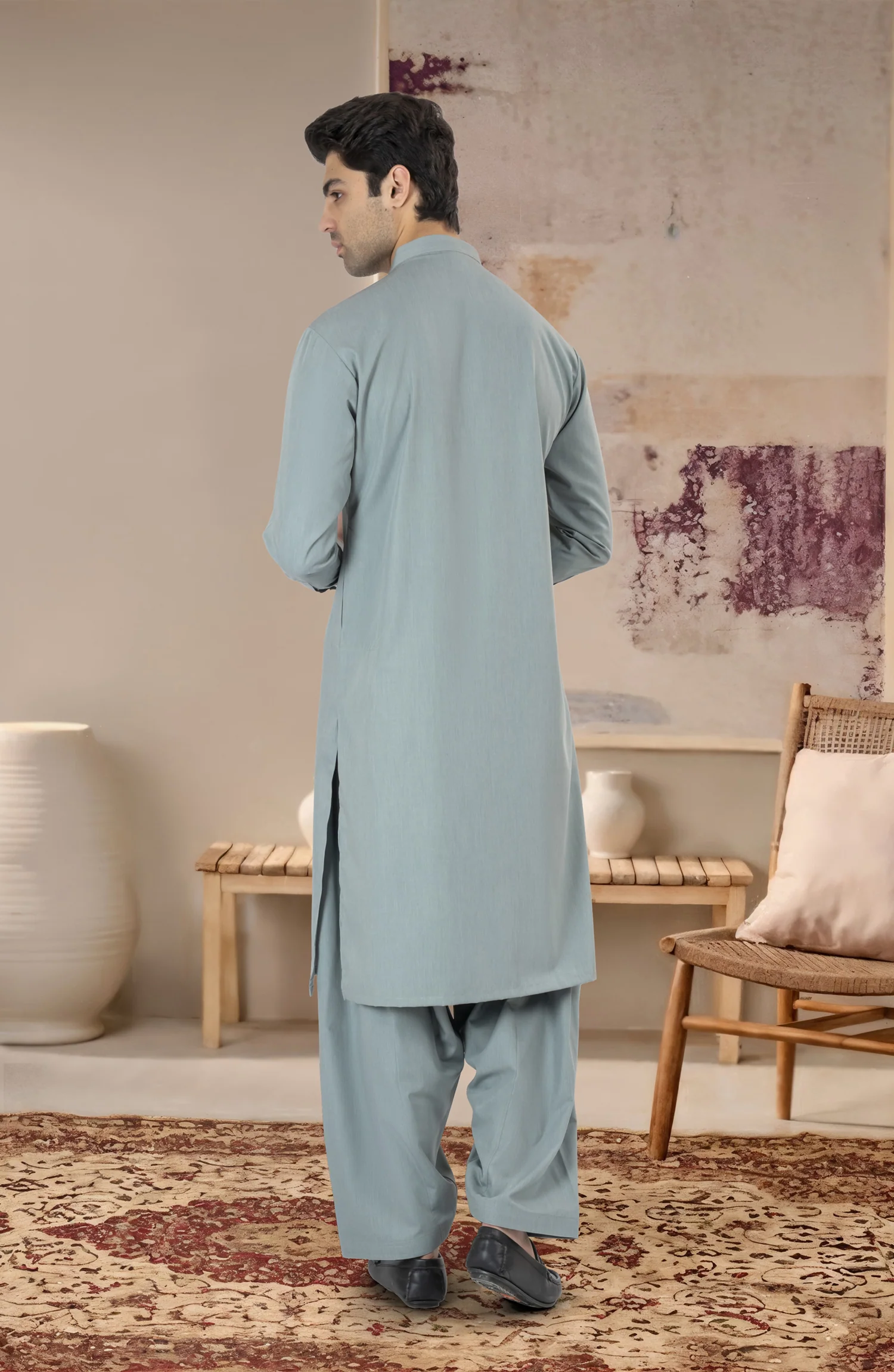SAGE-GREEN BLENDED KAMEEZ SHALWAR - Image 6