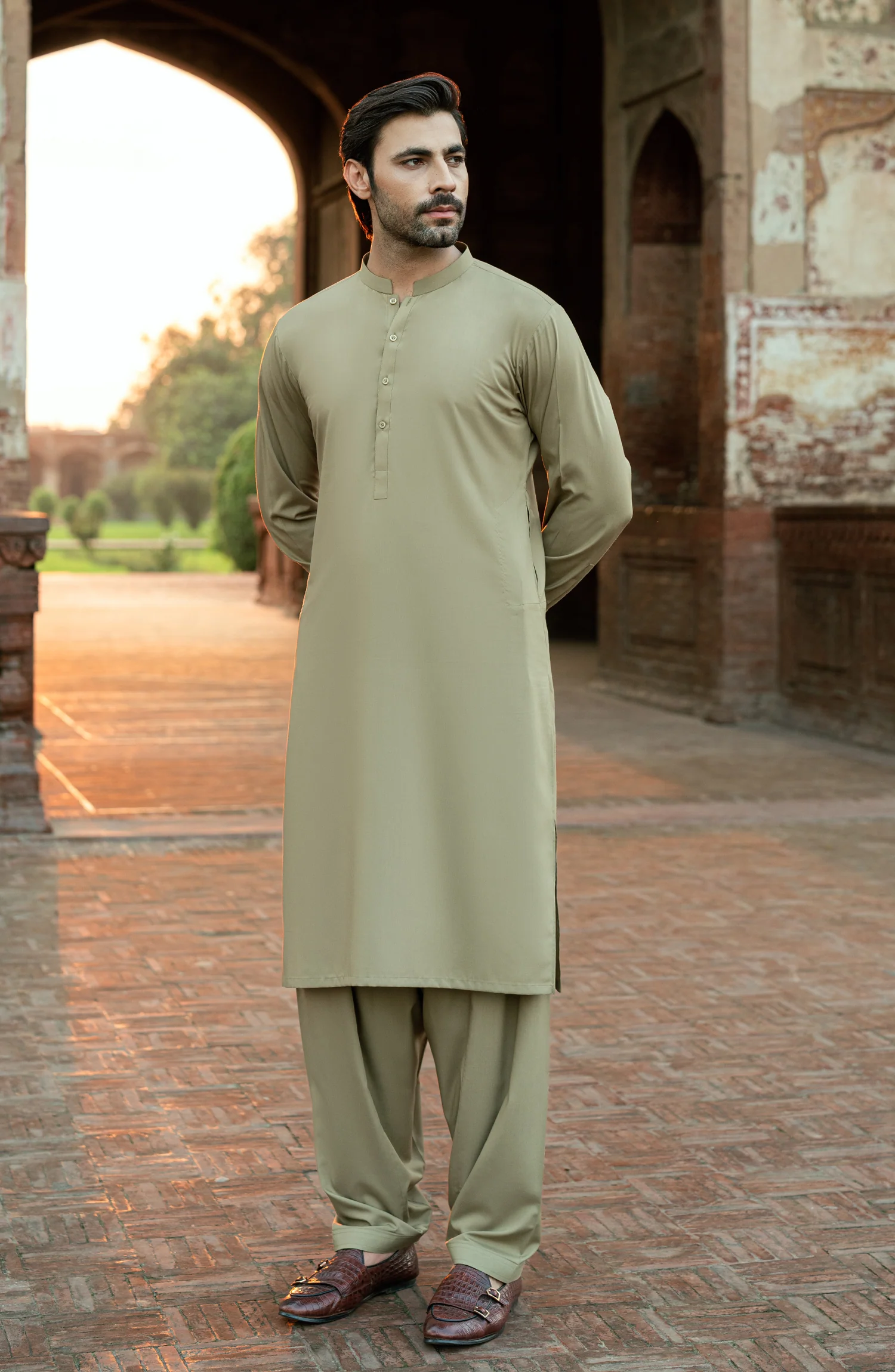 SAND BLENDED KAMEEZ SHALWAR WITH WAIST COAT - Image 5