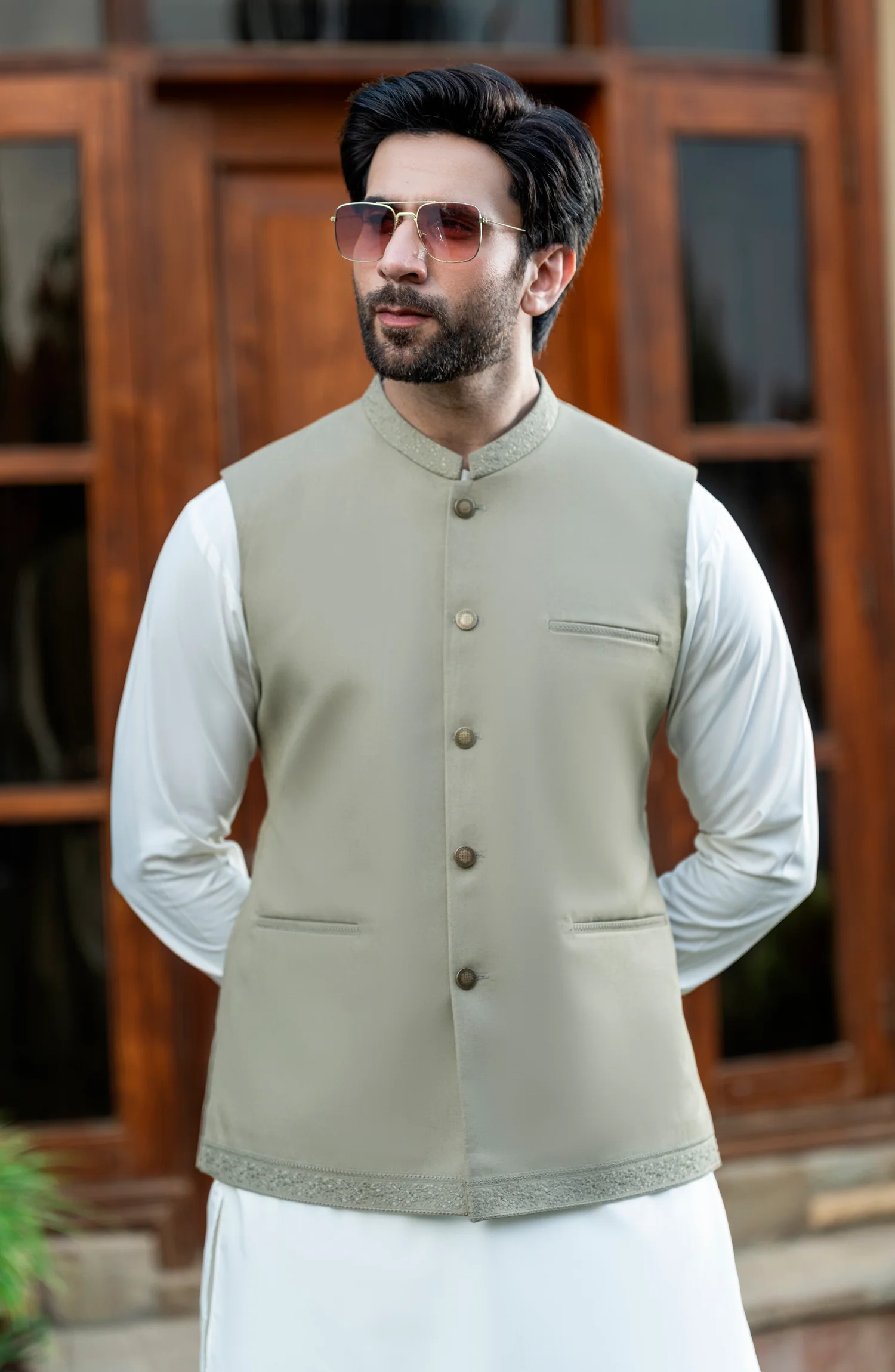 SAND EMBROIDERED BLENDED WAISTCOAT - Image 4