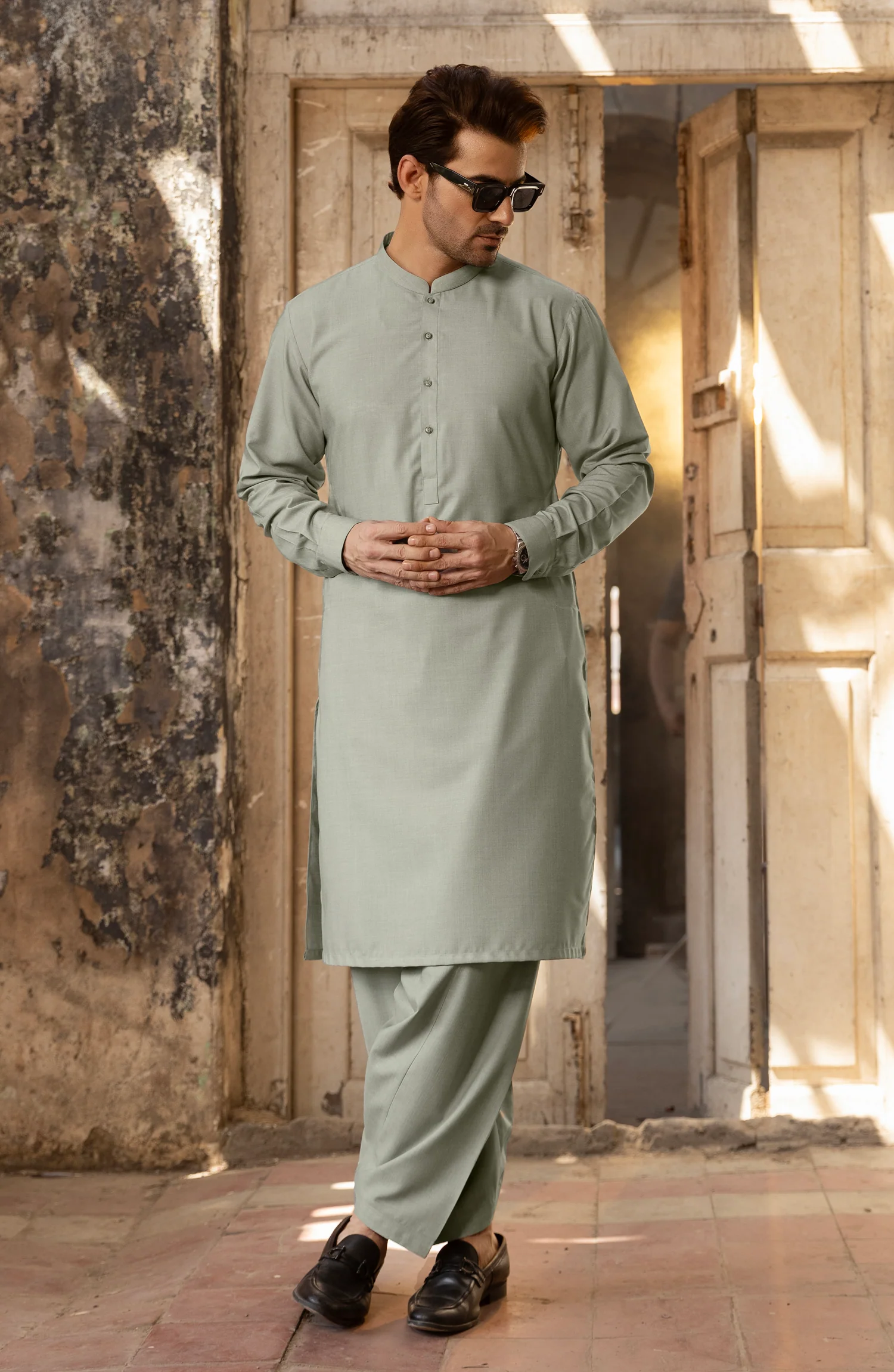 SEA GREEN BLENDED KAMEEZ SHALWAR - Image 4