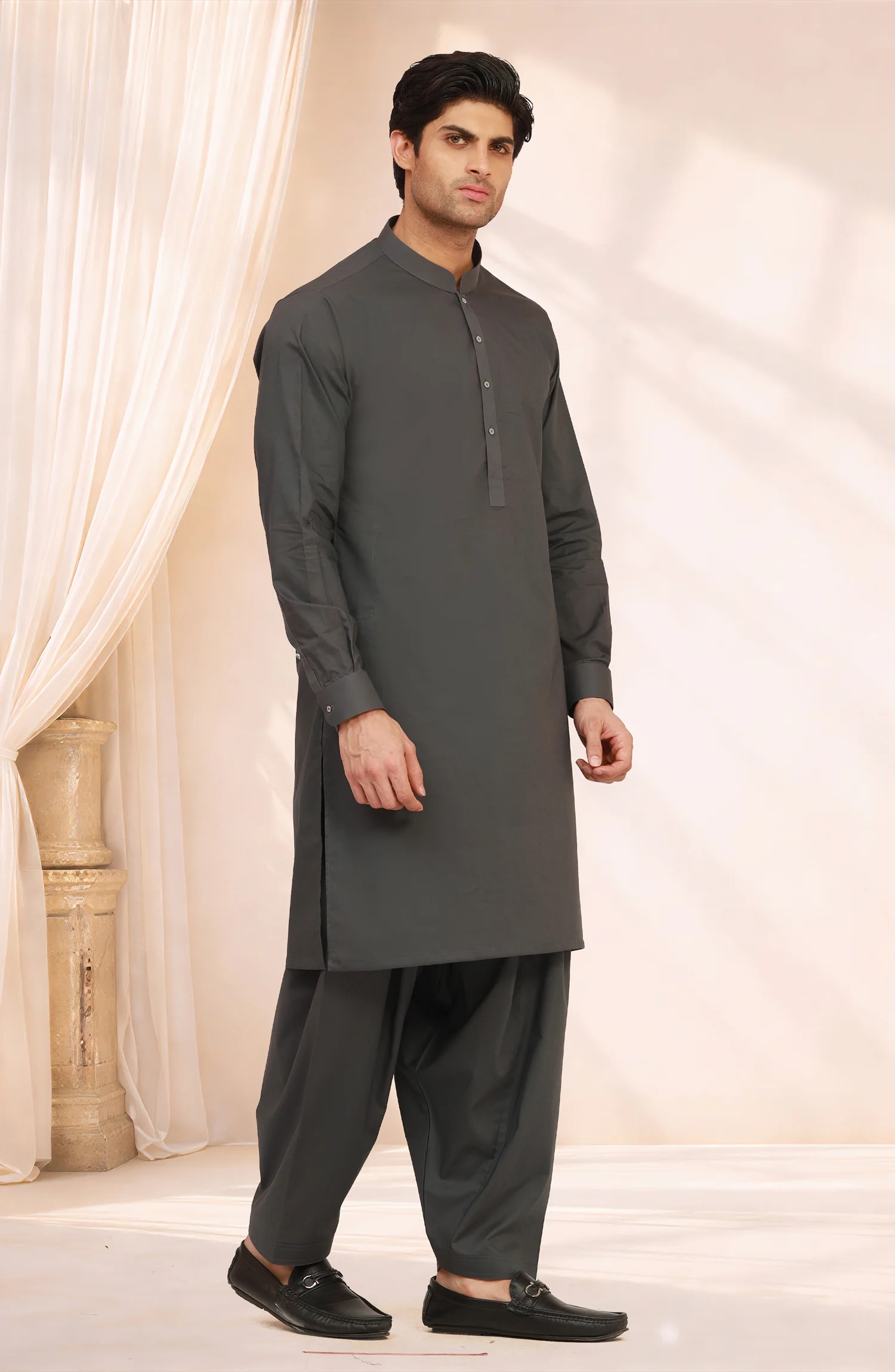 SHADOW-GREY 100% COTTON KAMEEZ SHALWAR - Image 3