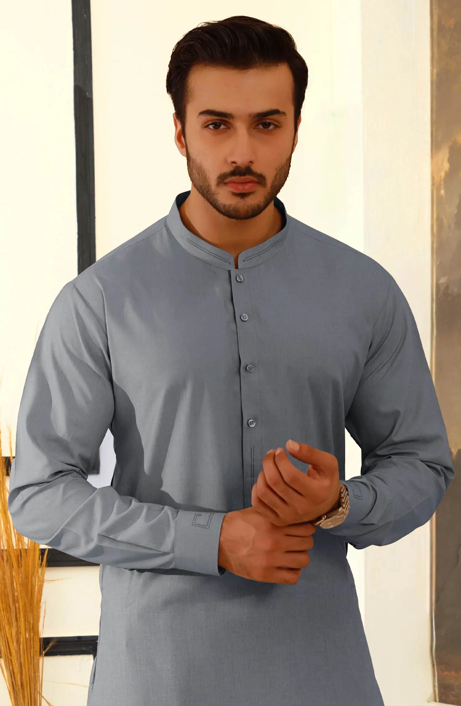 SILVER GREY BLENDED KAMEEZ SHALWAR - Image 2