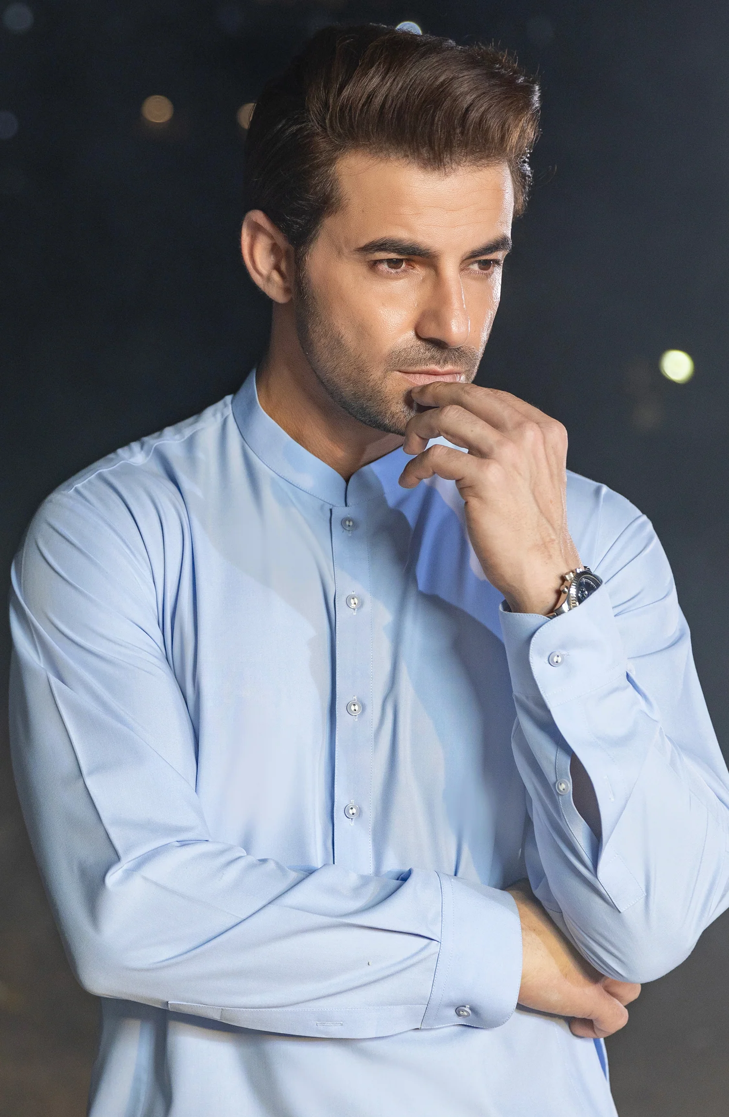 SKY BLUE BLENDED KAMEEZ SHALWAR - Image 2