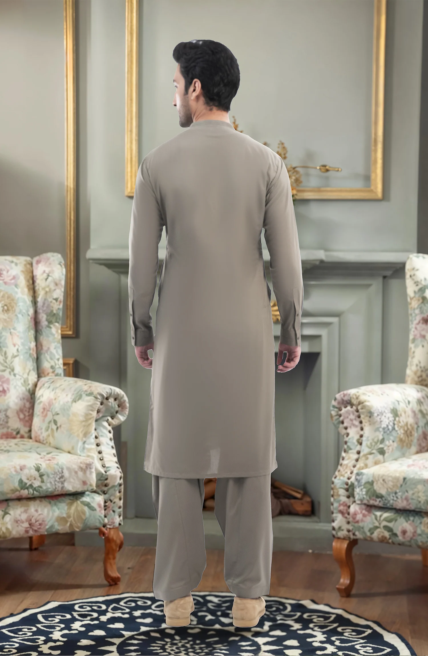 SLATE GREY BLENDED KAMEEZ SHALWAR - Image 4
