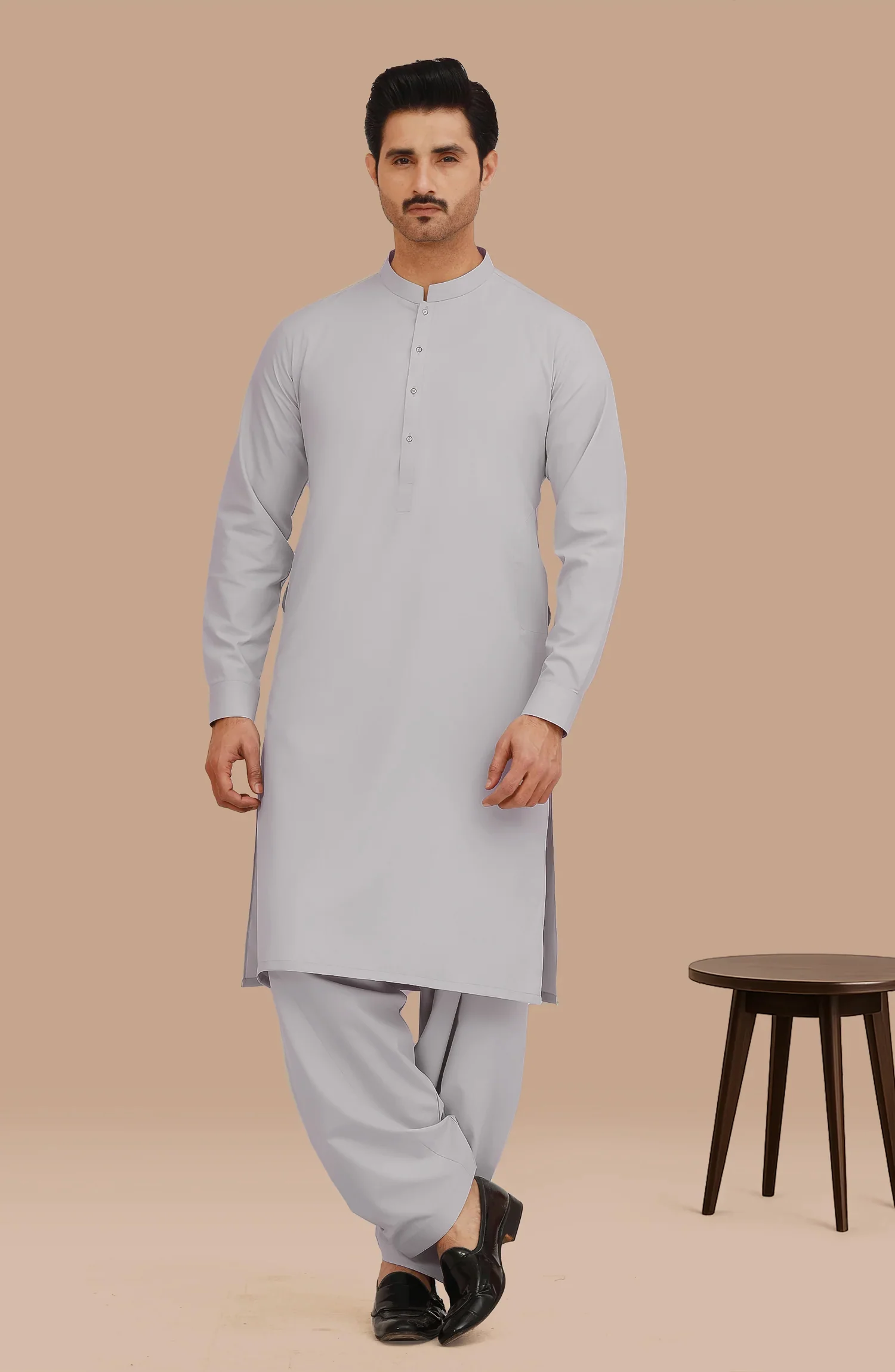 SMOKE-GREY BLENDED KAMEEZ SHALWAR