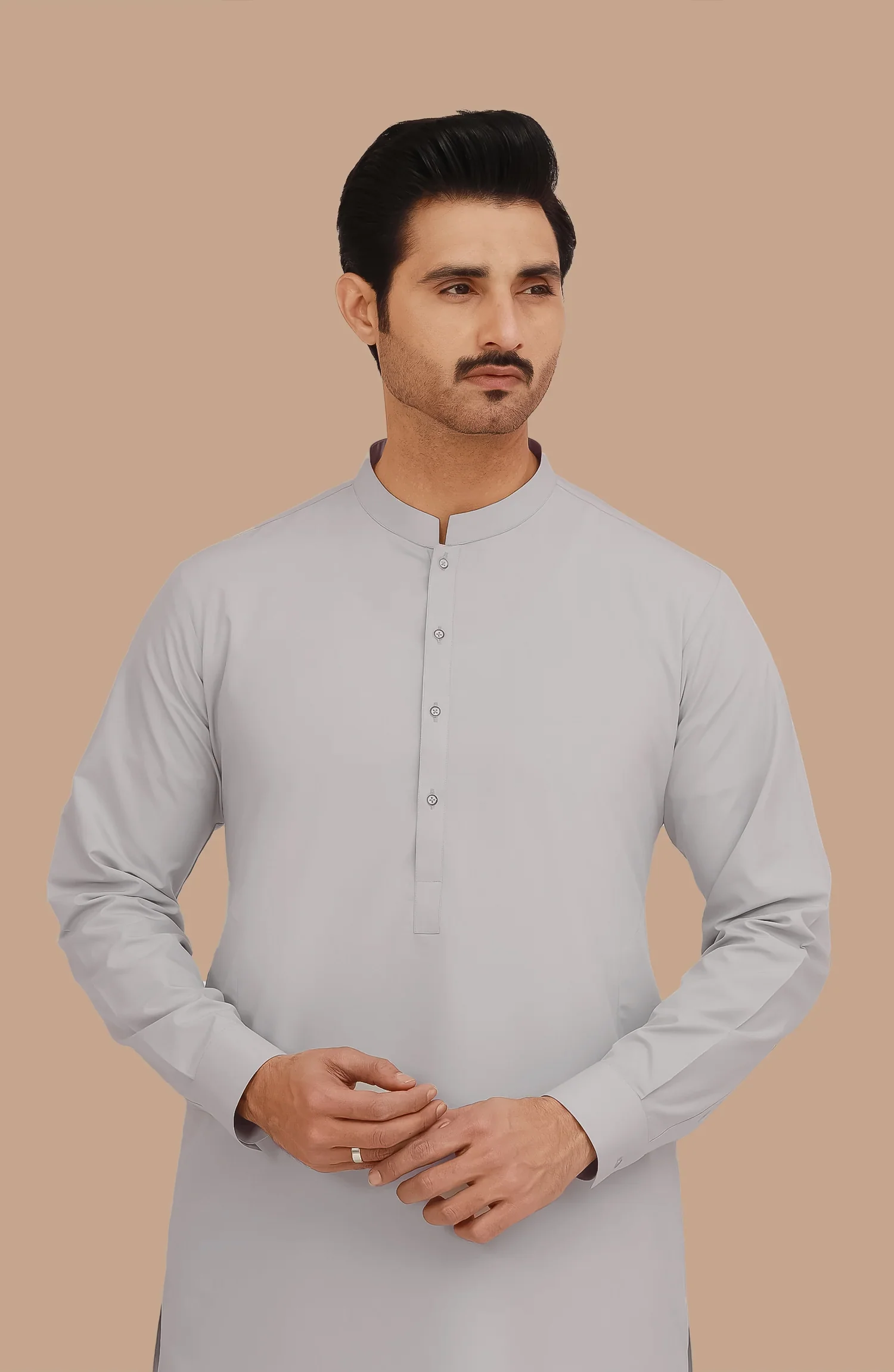 SMOKE-GREY BLENDED KAMEEZ SHALWAR - Image 2