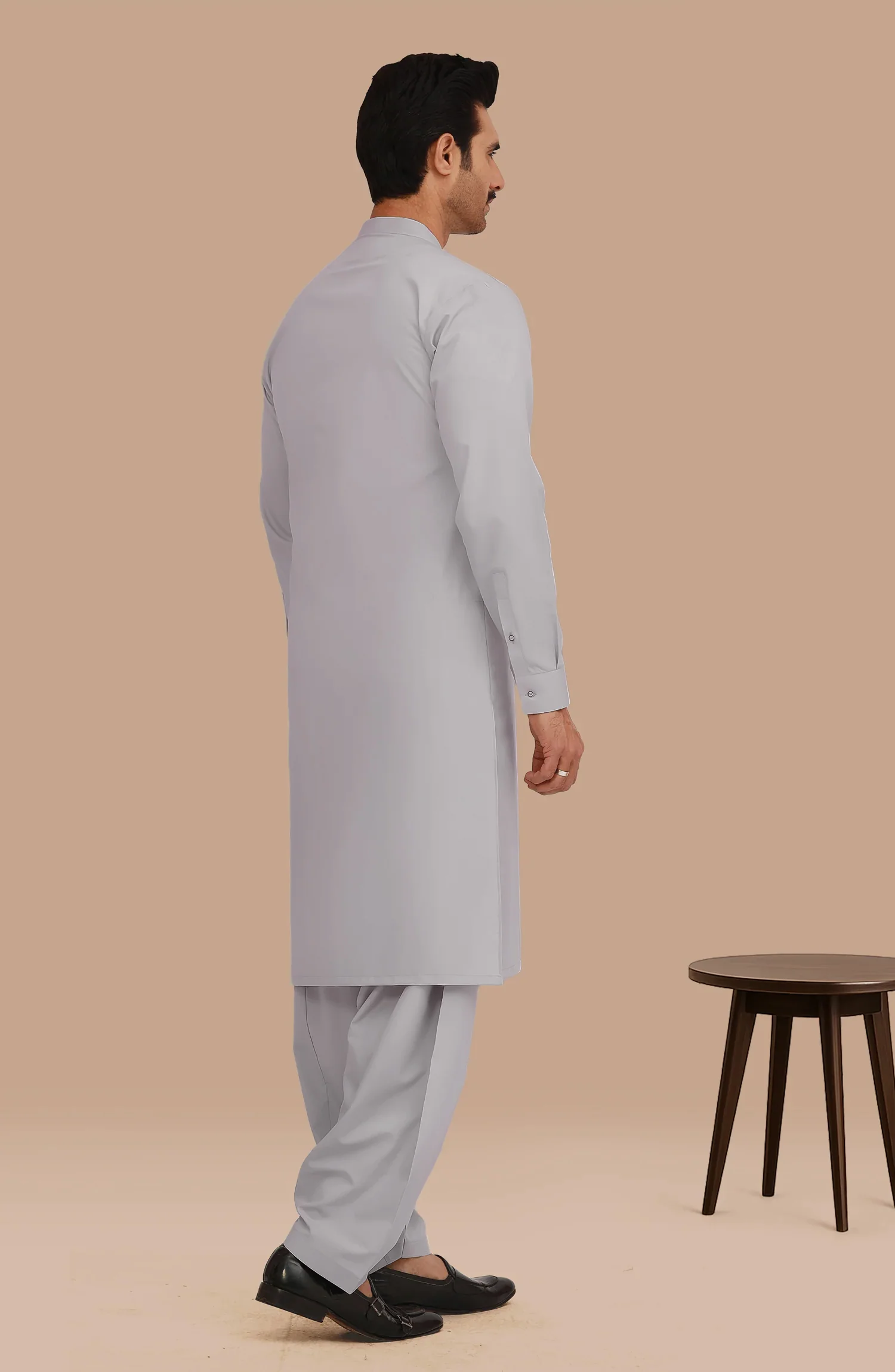 SMOKE-GREY BLENDED KAMEEZ SHALWAR - Image 6