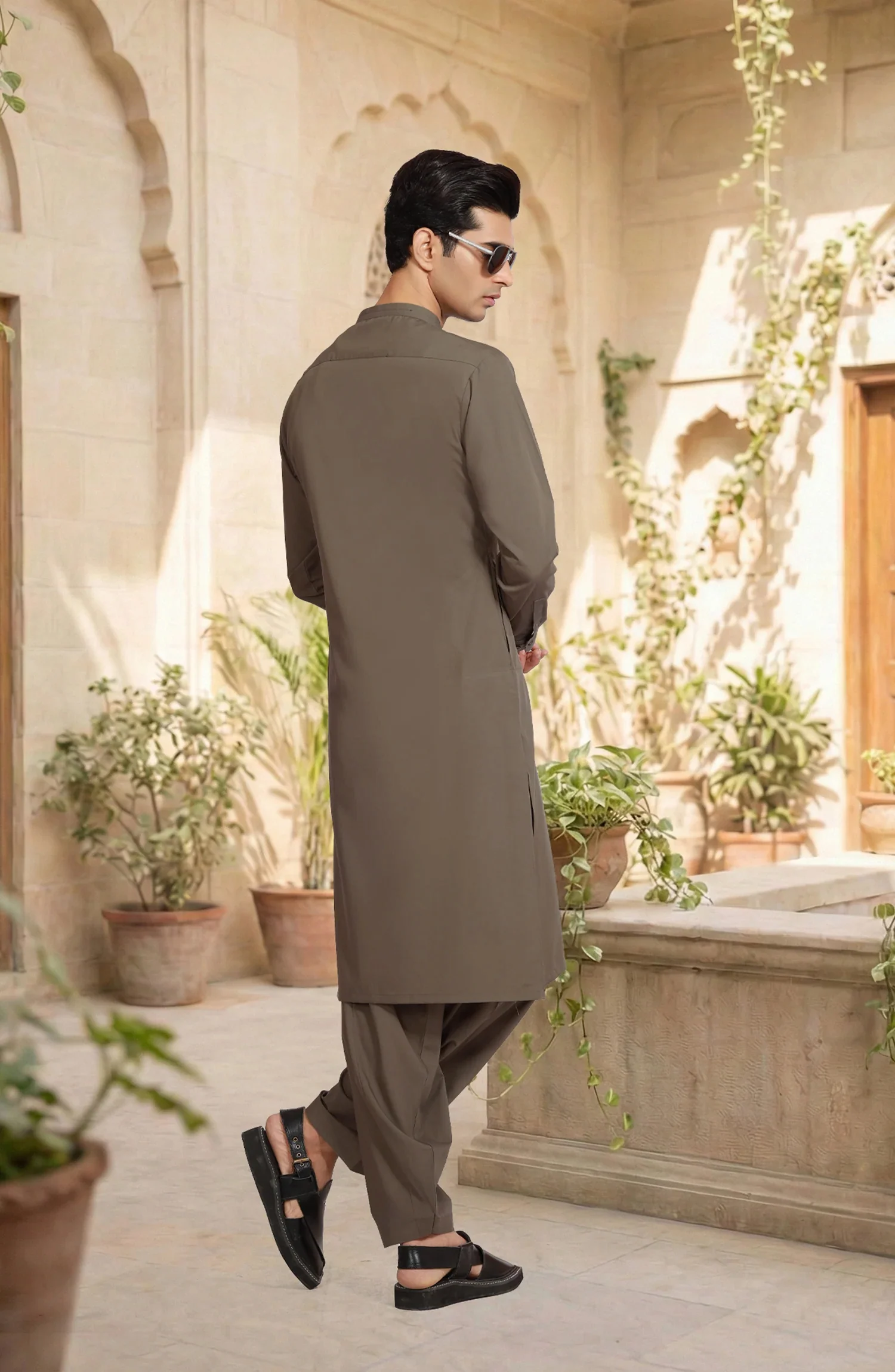 SOLDIER-GREEN BLENDED KAMEEZ SHALWAR - Image 5