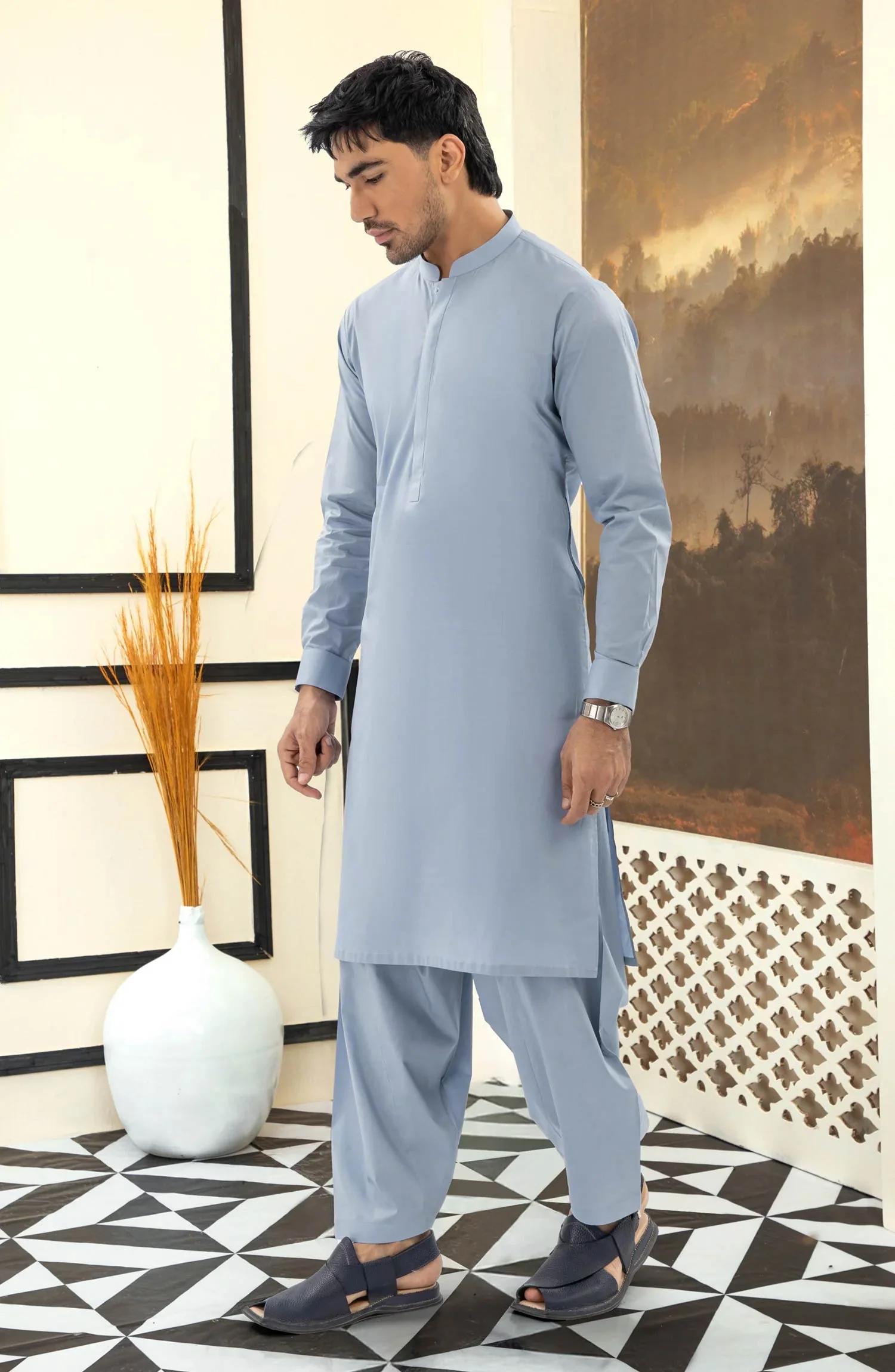 STONE BLUE 100% COTTON KAMEEZ SHALWAR - Image 4