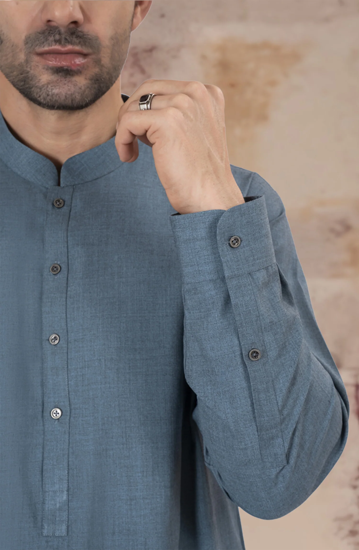 STONE-BLUE BLENDED KAMEEZ SHALWAR - Image 4