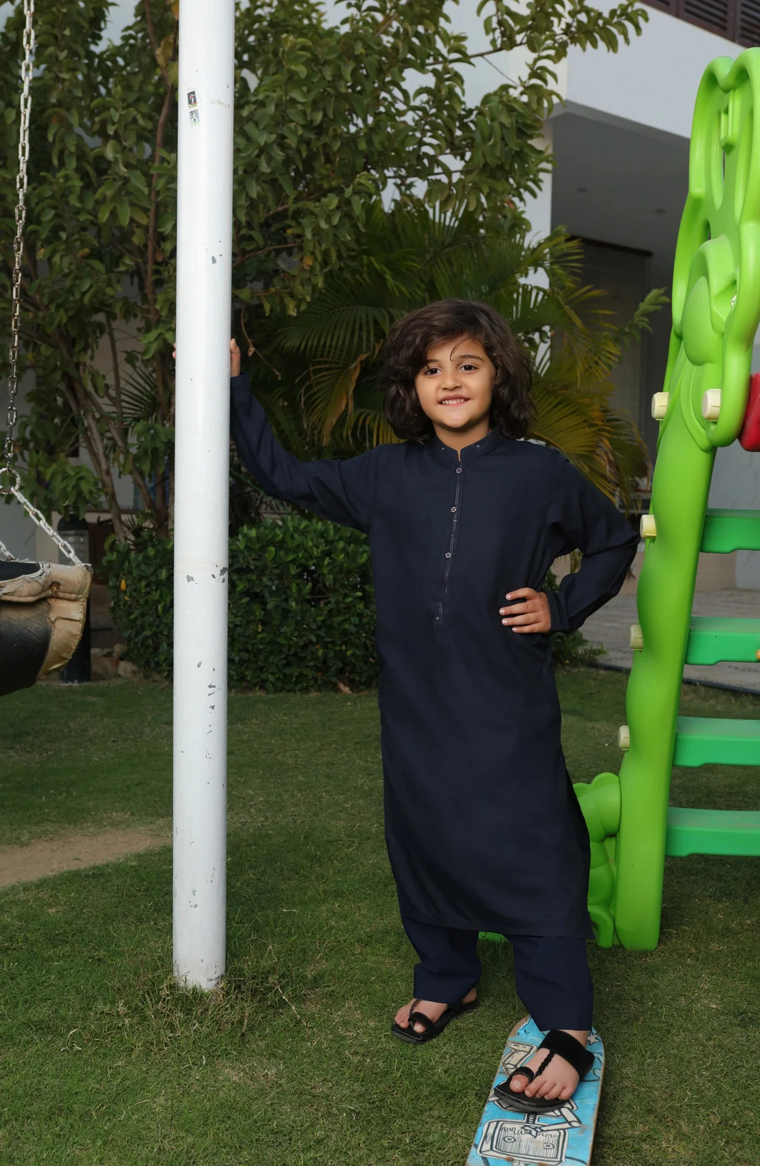SUMMER'22 BOYS CASUAL STYLING KAMEEZ SHALWAR NAVY BLUE - Image 2