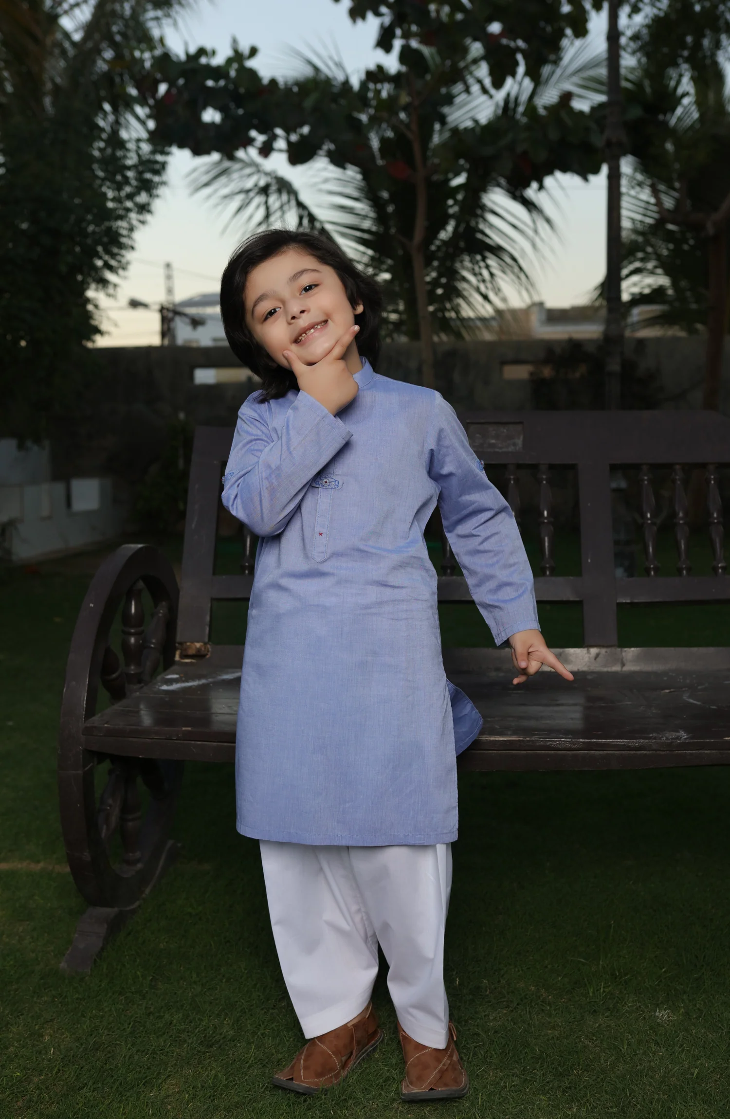 SUMMER'22 BOYS CASUAL STYLING KAMEEZ SHALWAR SKY BLUE - Image 3