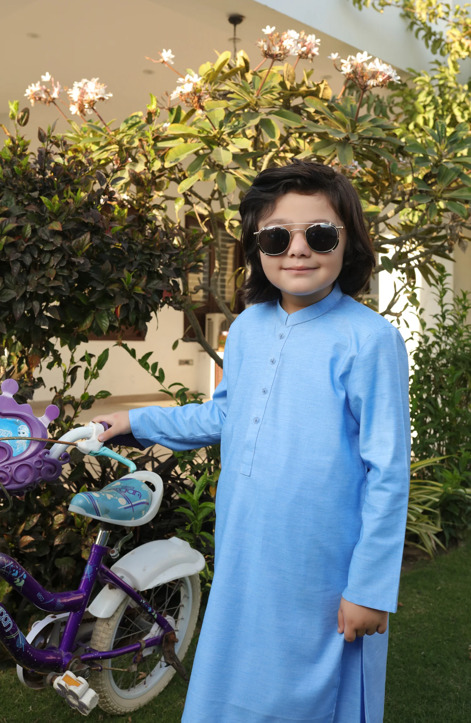 SUMMER'22 BOYS PLAIN KAMEEZ SHALWAR LIGHT BLUE - Image 2