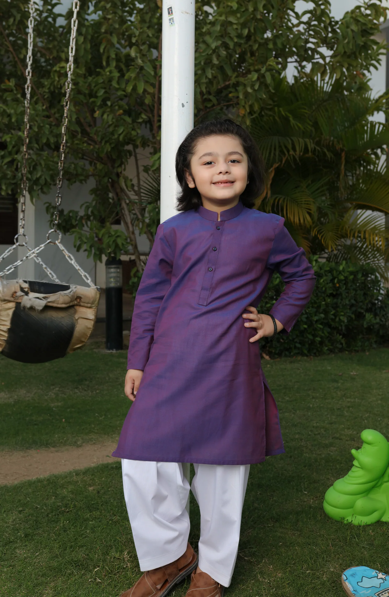SUMMER'22 BOYS PLAIN KURTA PURPLE - Image 3