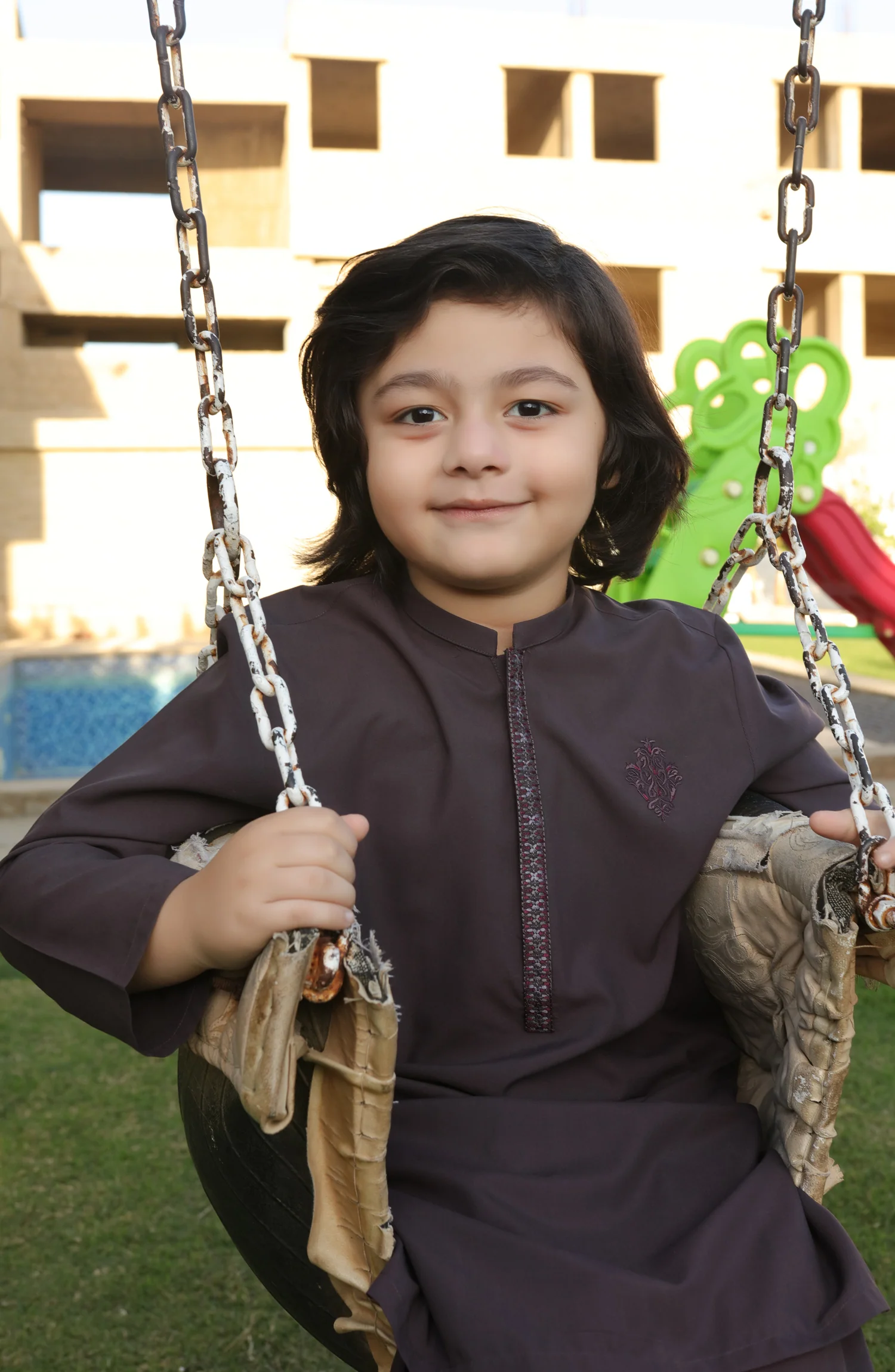 SUMMER'22 BOYS SEMI FORMAL EMBROIDEREY KAMEEZ SHALWAR BROWN - Image 3