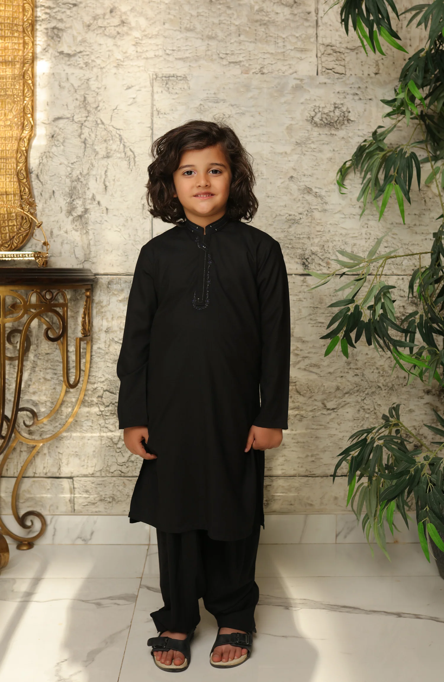 SUMMER'22 BOYS SEMI FORMAL KAMEEZ SHALWAR BLACK - Image 2