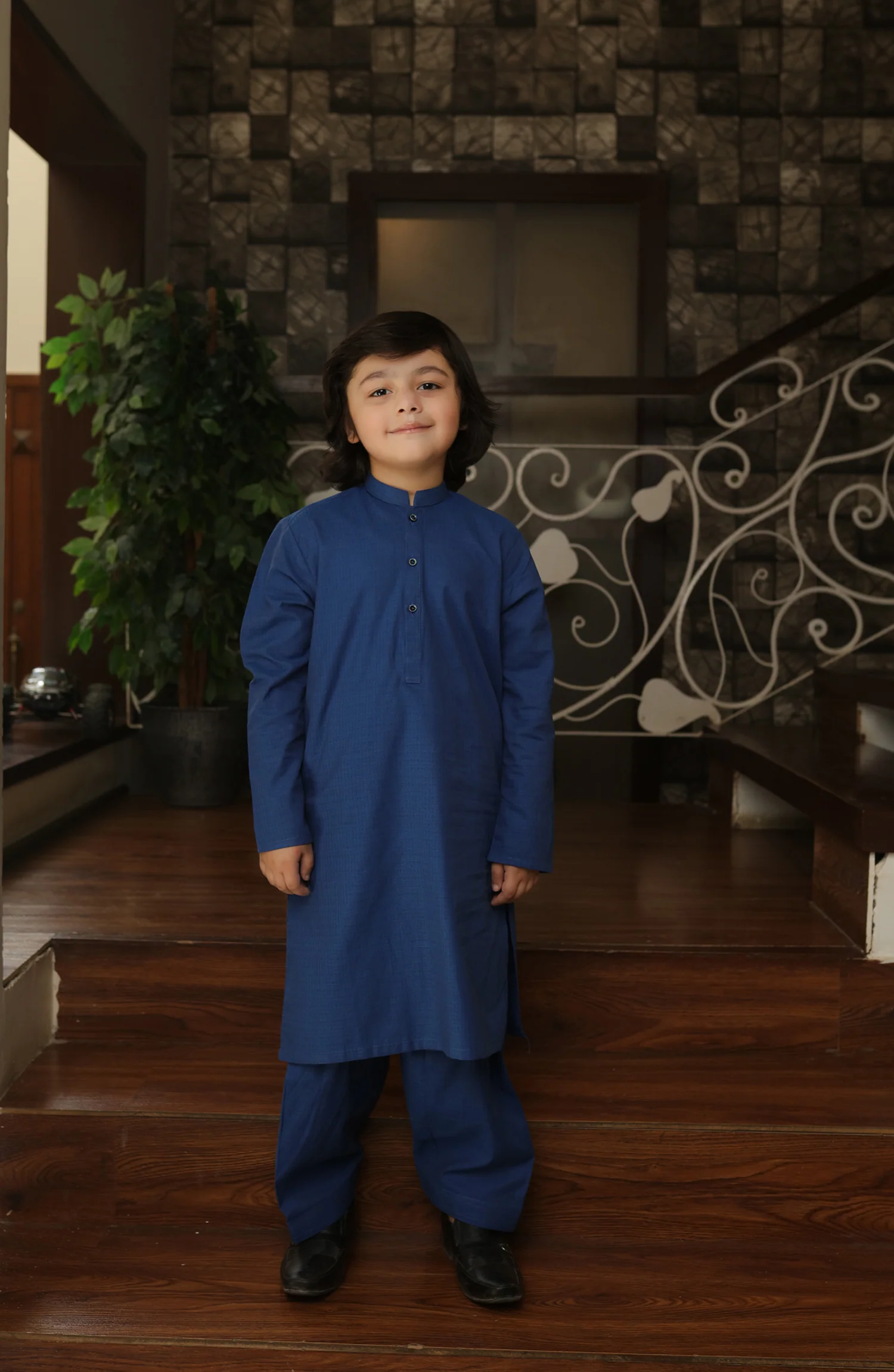SUMMER'22 BOYS SEMI FORMAL KAMEEZ SHALWAR BLUE - Image 3