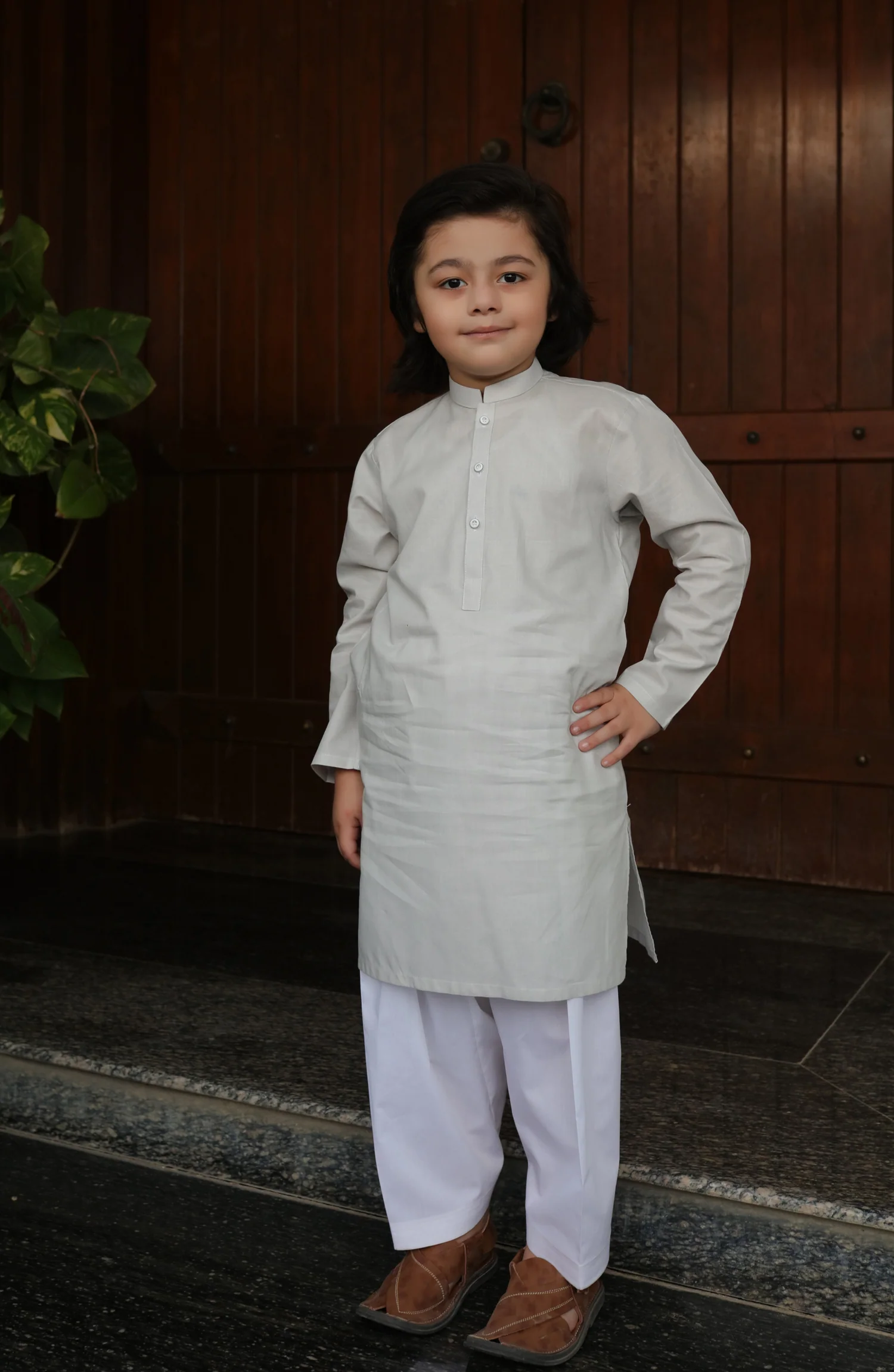 SUMMER'22 BOYS SEMI FORMAL STYLING KURTA OFF WHITE - Image 2