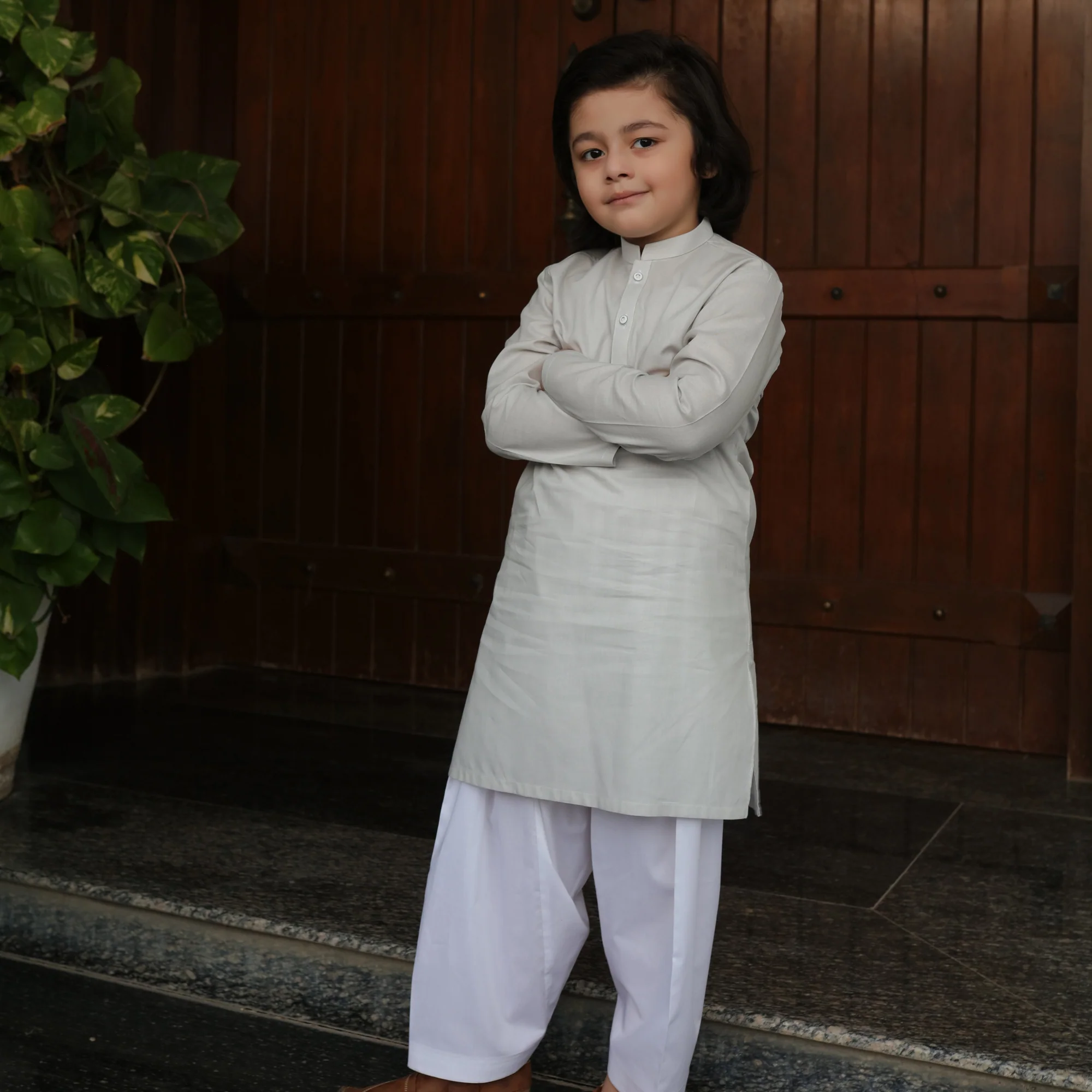 SUMMER'22 BOYS SEMI FORMAL STYLING KURTA OFF WHITE - Image 3