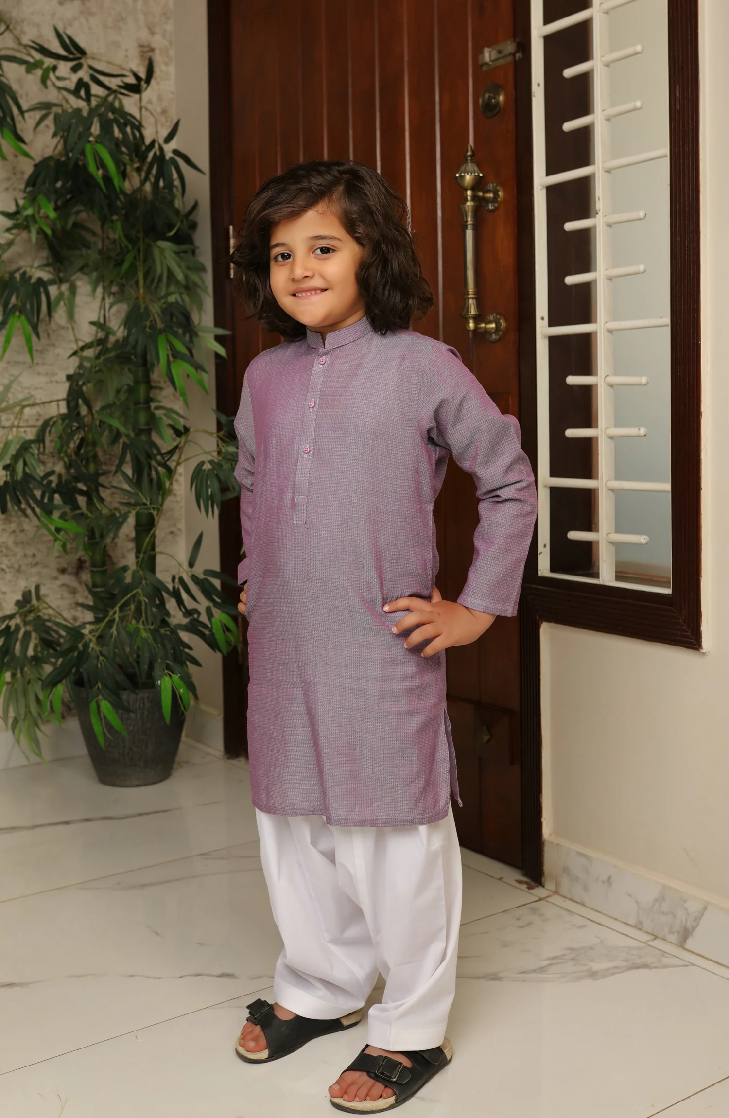 SUMMER'22 BOYS SEMI FORMAL STYLING KURTA PURPLE - Image 3
