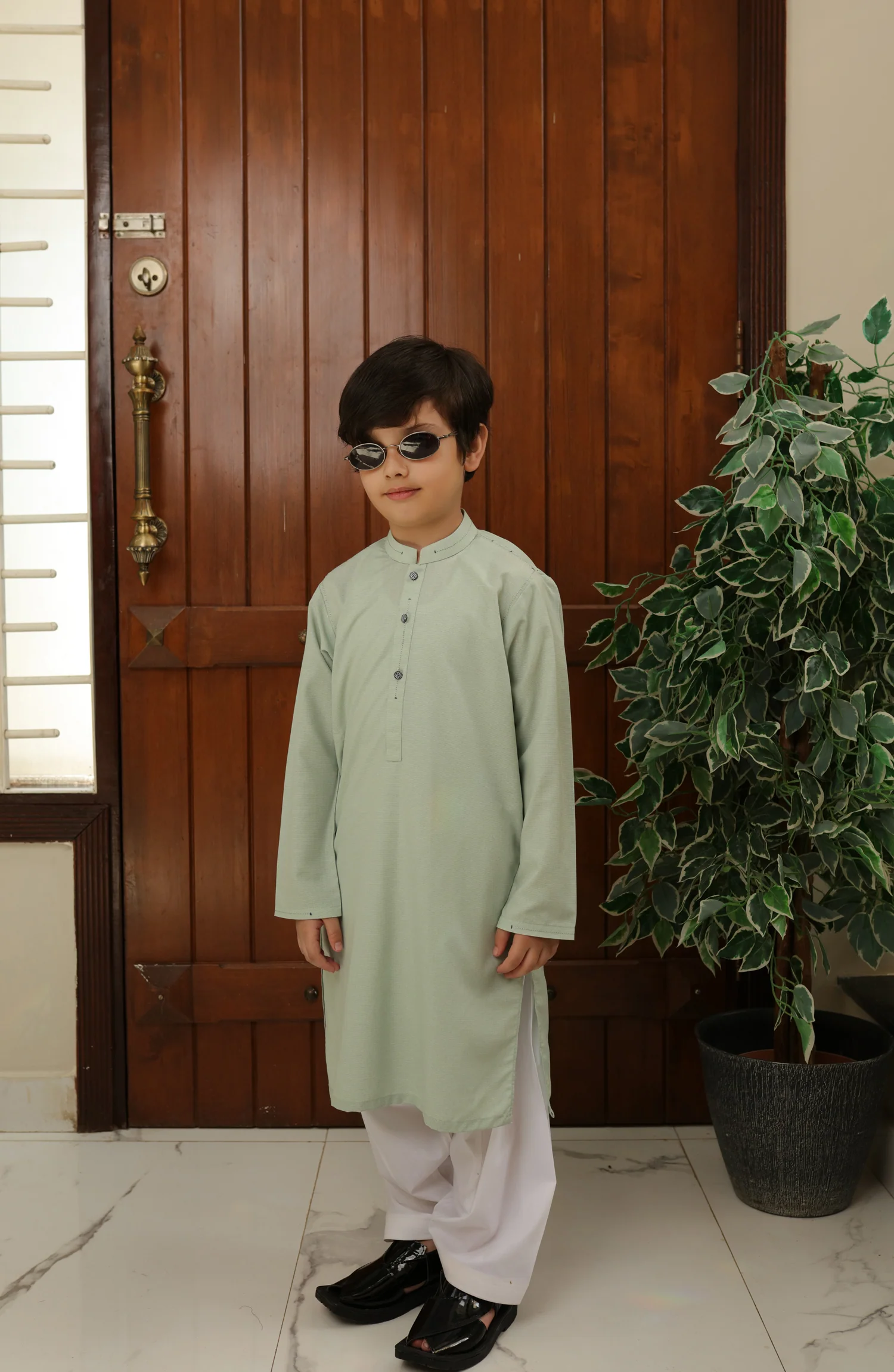 SUMMER'22 BOYS SEMI FORMAL STYLING KURTA SEA GREEN - Image 2