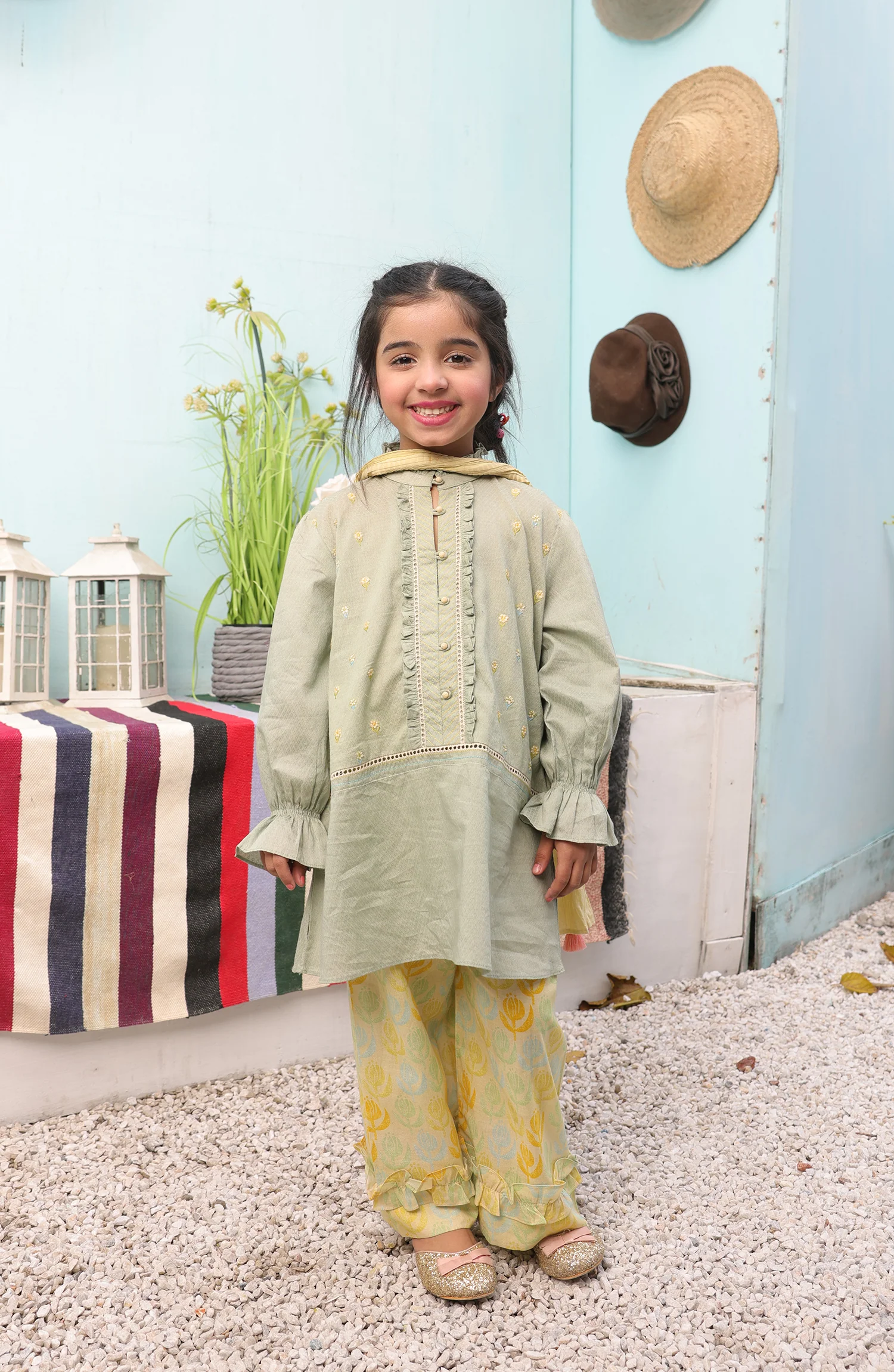 SUMMER'22 GIRLS FLORAL STAMPS 3PC STITCHED SUIT - Image 2