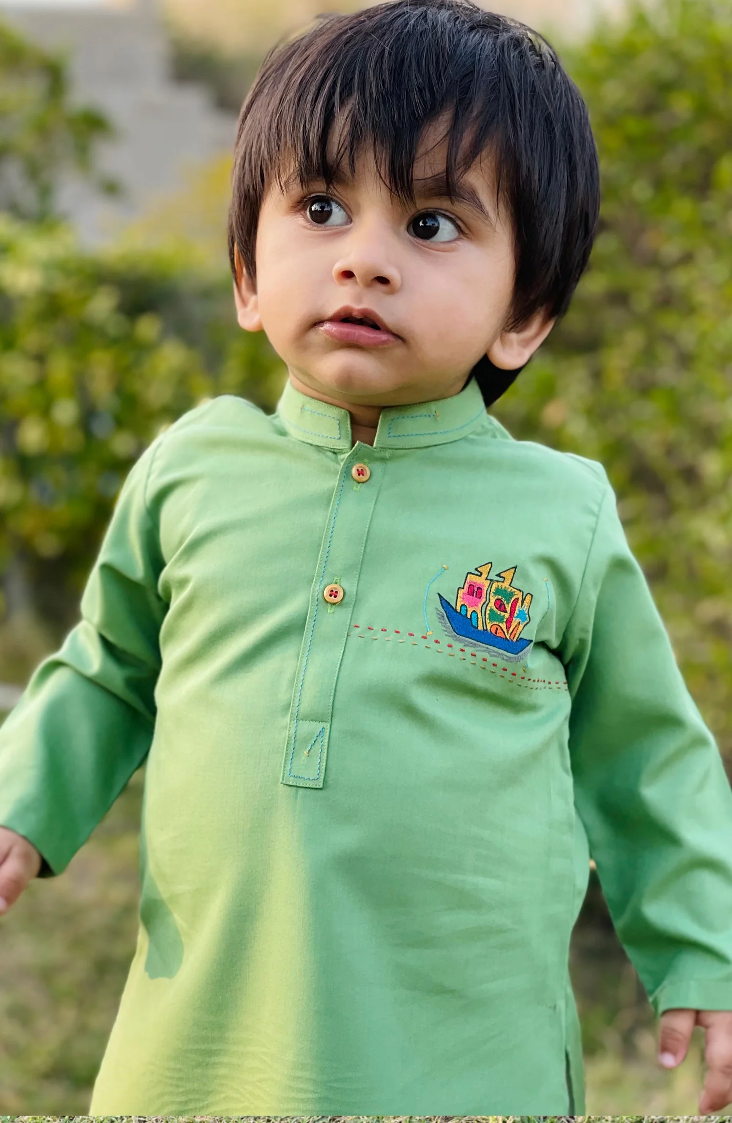 SUMMER'22 INFANT CASUAL STYLING KURTA GREEN - Image 2