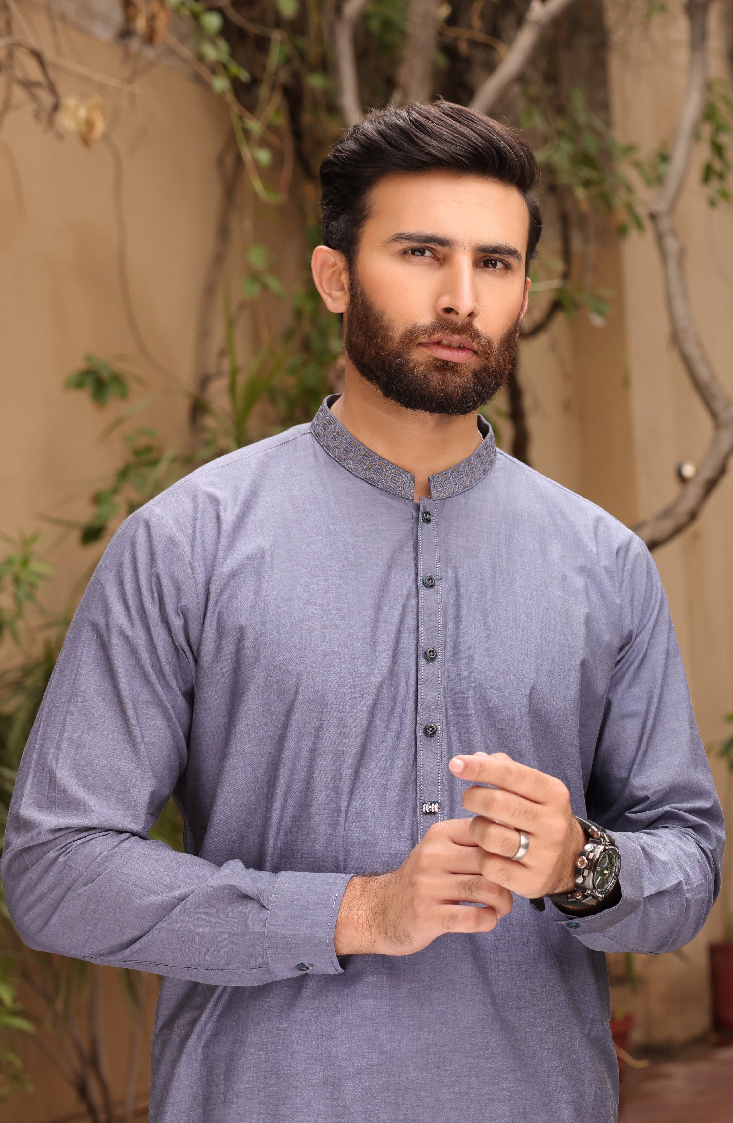 SUMMER'22 MEN CASUAL EMBROIDERY KAMEEZ SHALWAR BLUE - Image 4