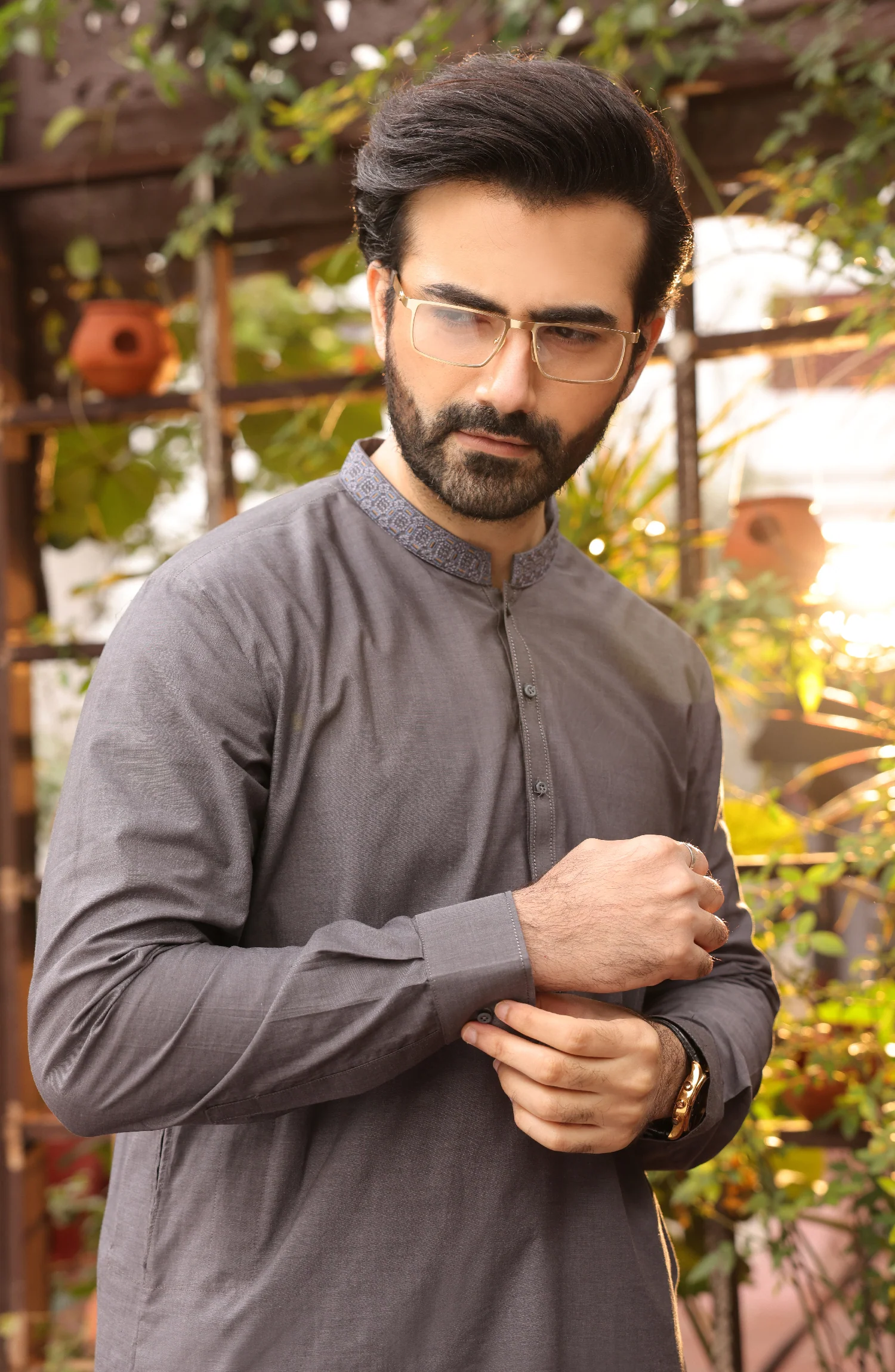SUMMER'22 MEN CASUAL EMBROIDERY KAMEEZ SHALWAR CHARCOAL - Image 4